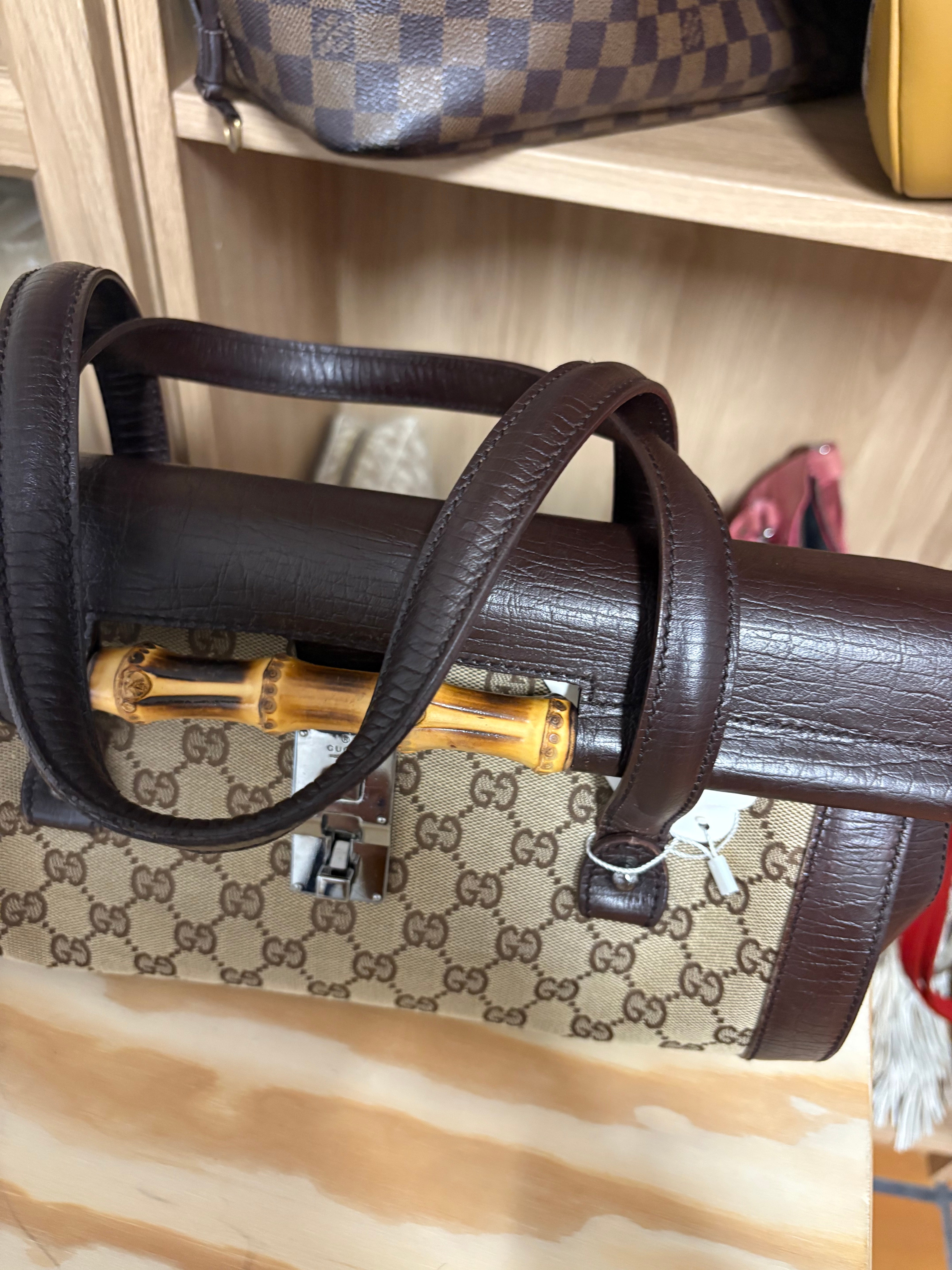 Gucci GG Canvas Bamboo Handbag