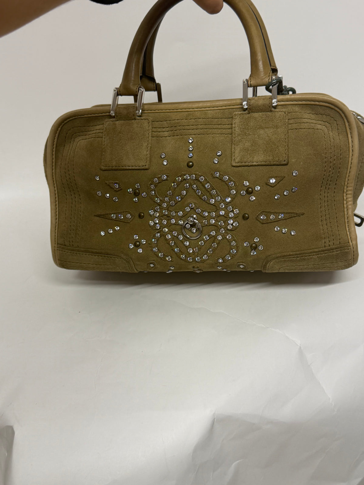 Loewe Amazona 28 Ante Caqui con Cristales de Swarovski · Herrajes Plata