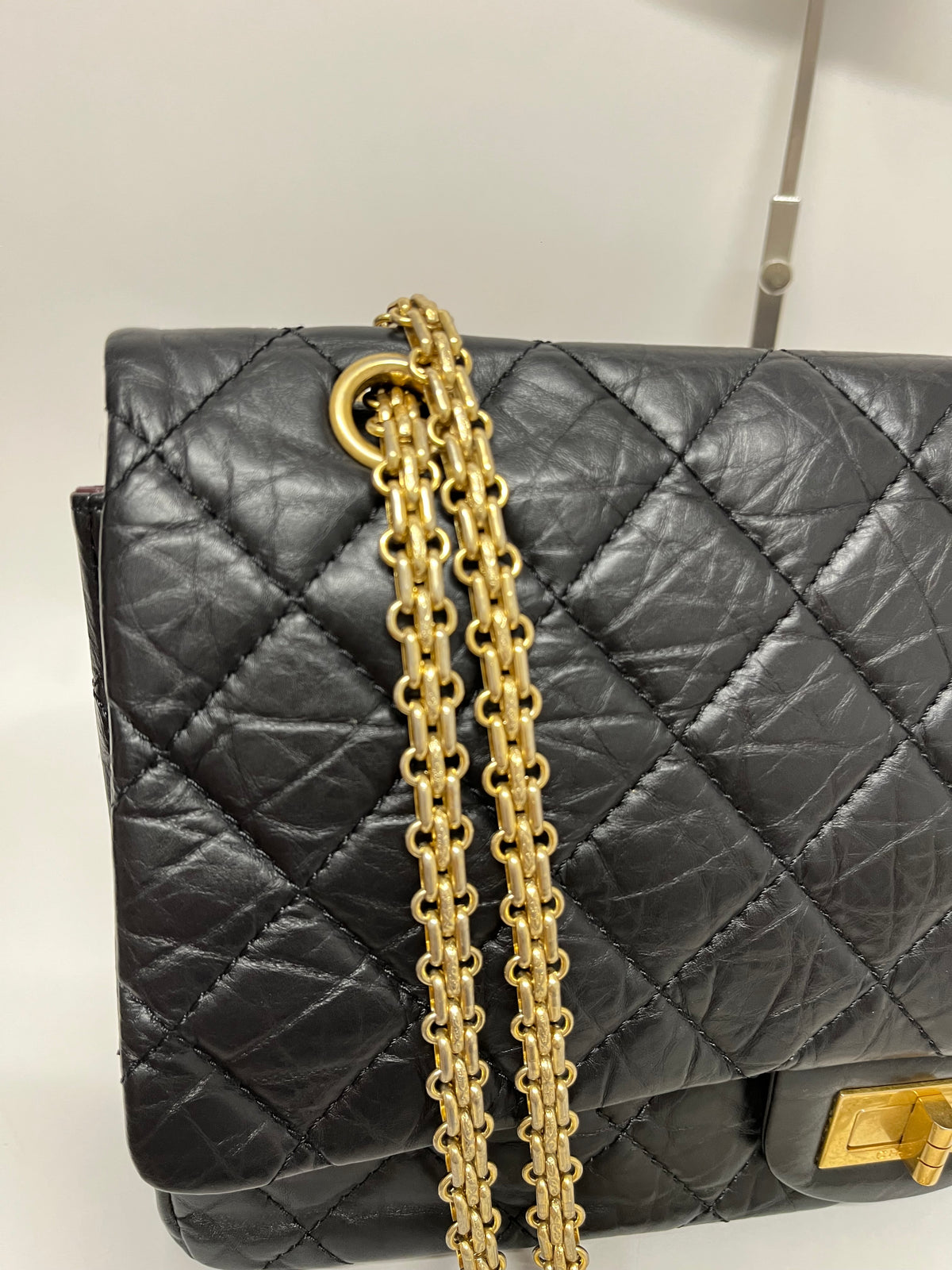 Chanel Reissue 2.55 Double Flap 227 Piel de Becerro Envejecida Negra · grande Serie 15