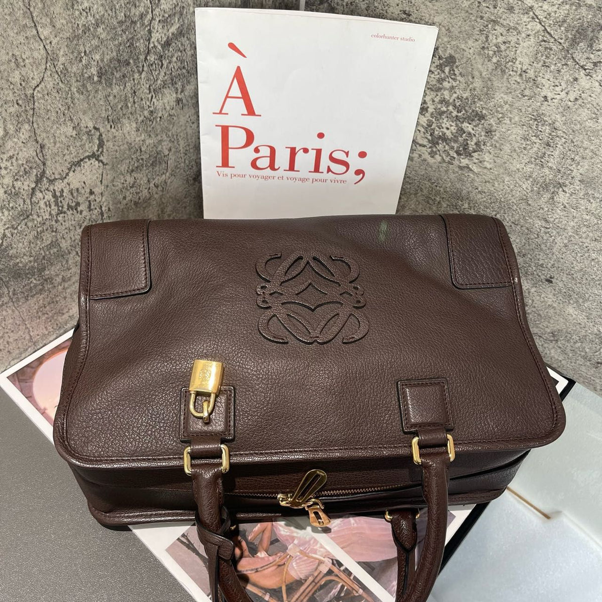 Loewe Amazona 36 Piel de Cabra Marrón Anagrama Grande