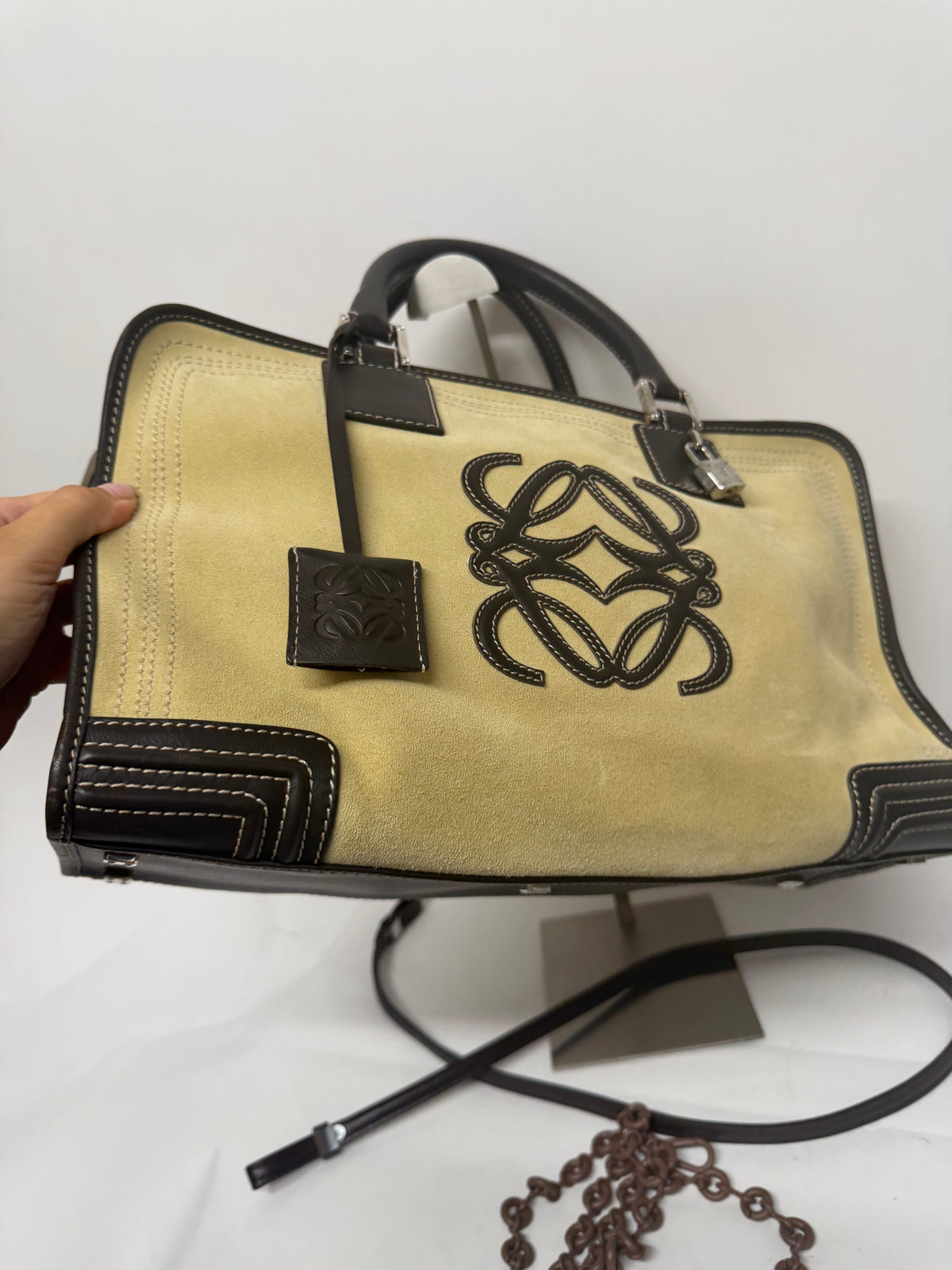 Loewe Amazona 36 Ante oro Beige y Piel Marrón Oscuro