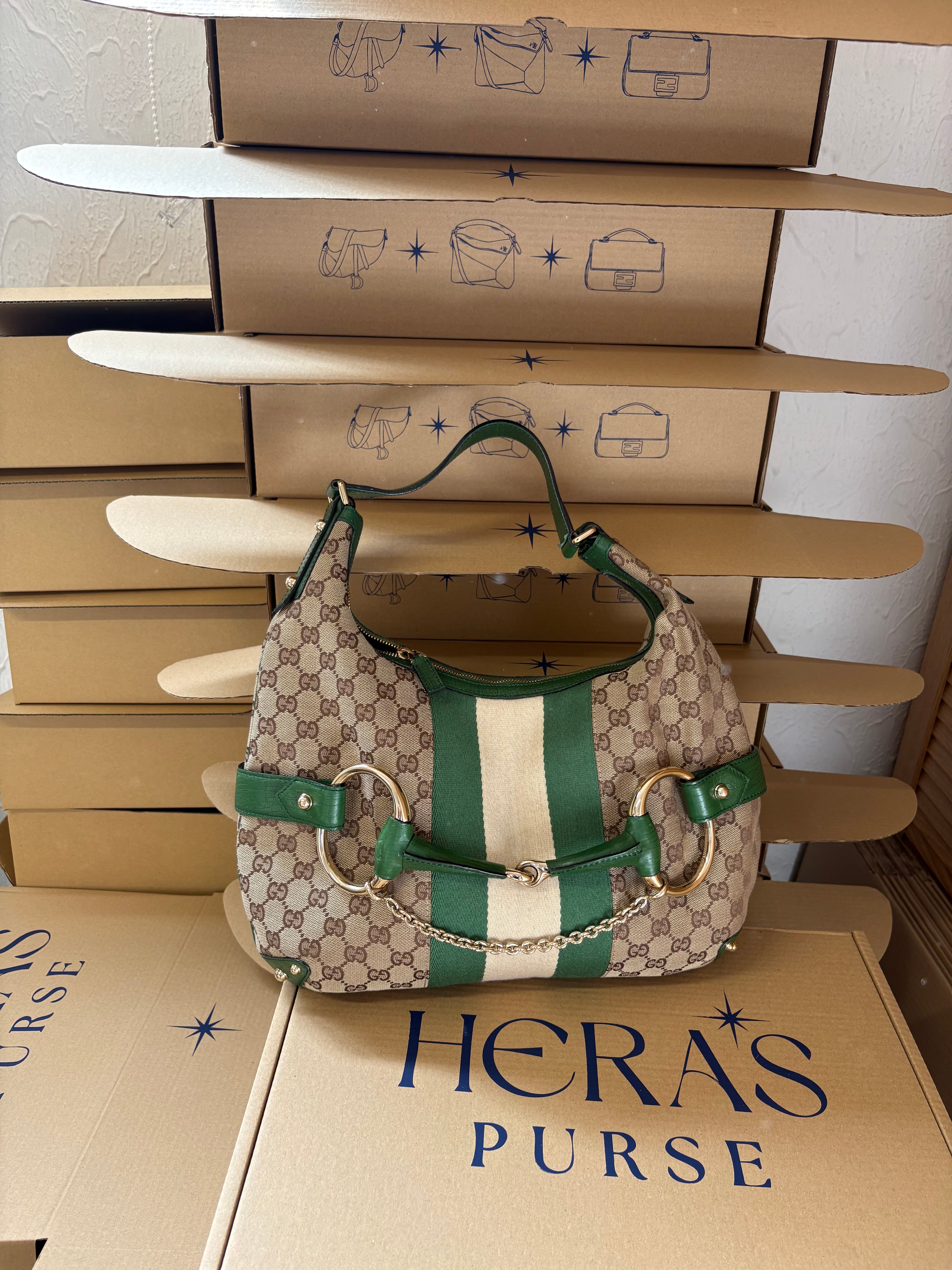 Gucci Horsebit Hobo chain large GG Canvas Verde Web