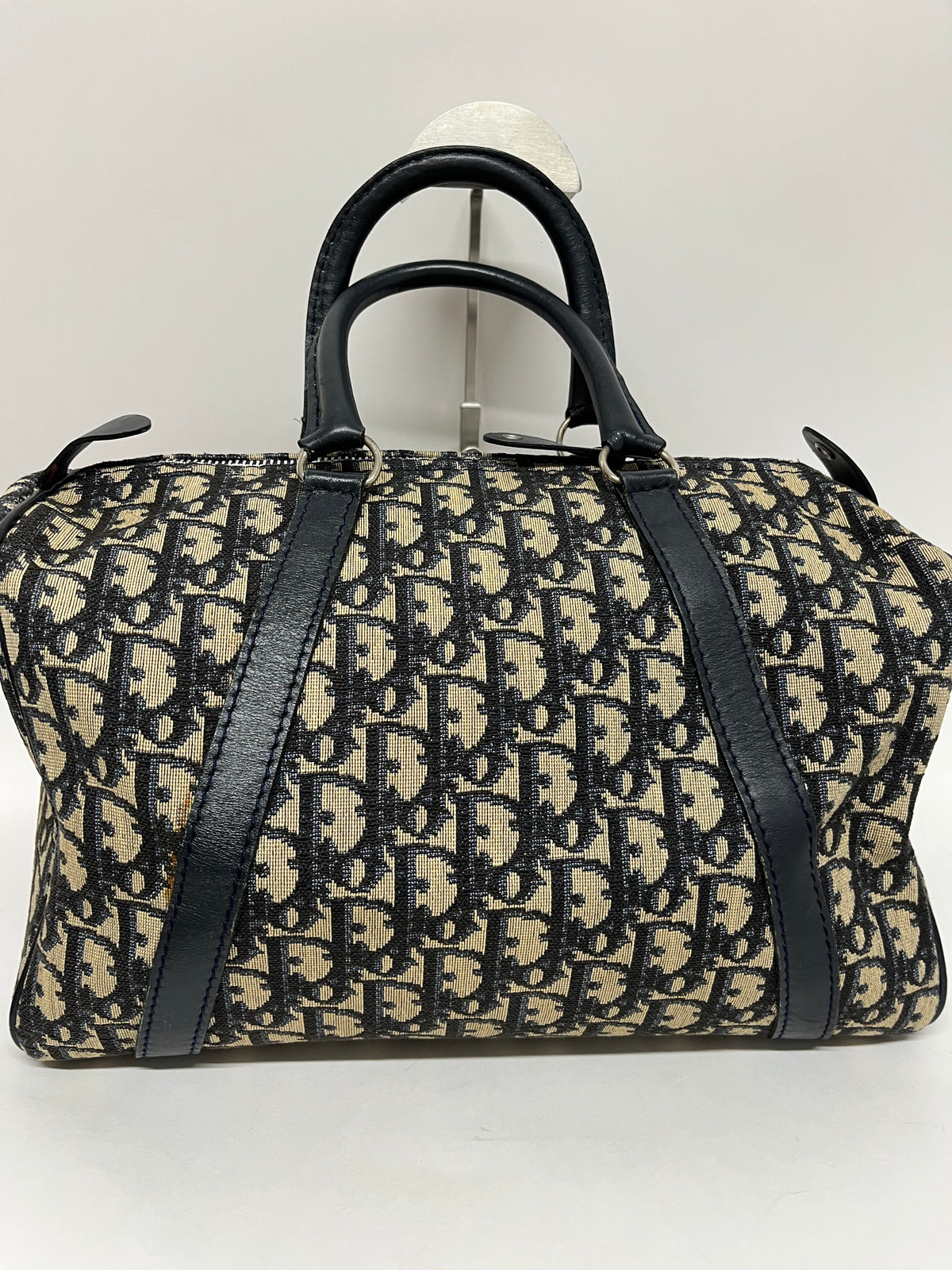 Christian Dior Boston 30 Lona Trotter con Interior en Piel Azul Marino