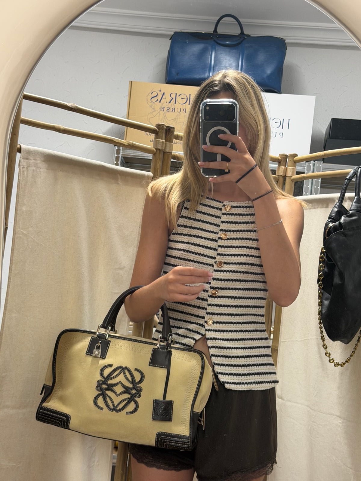 Loewe Amazona 36 Ante oro Beige y Piel Marrón Oscuro
