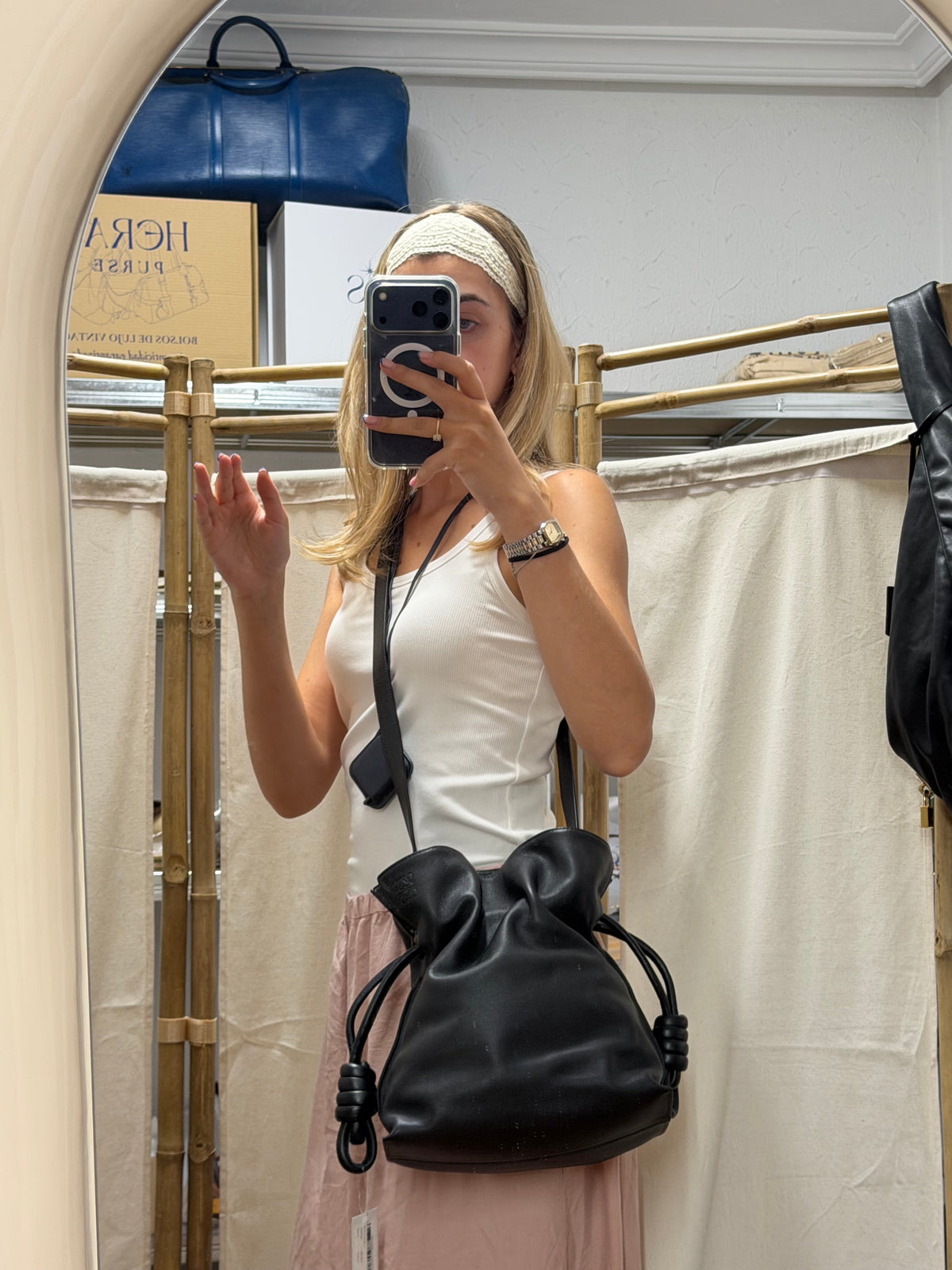 Loewe Flamenco Knot Tote Piel Negra mediana