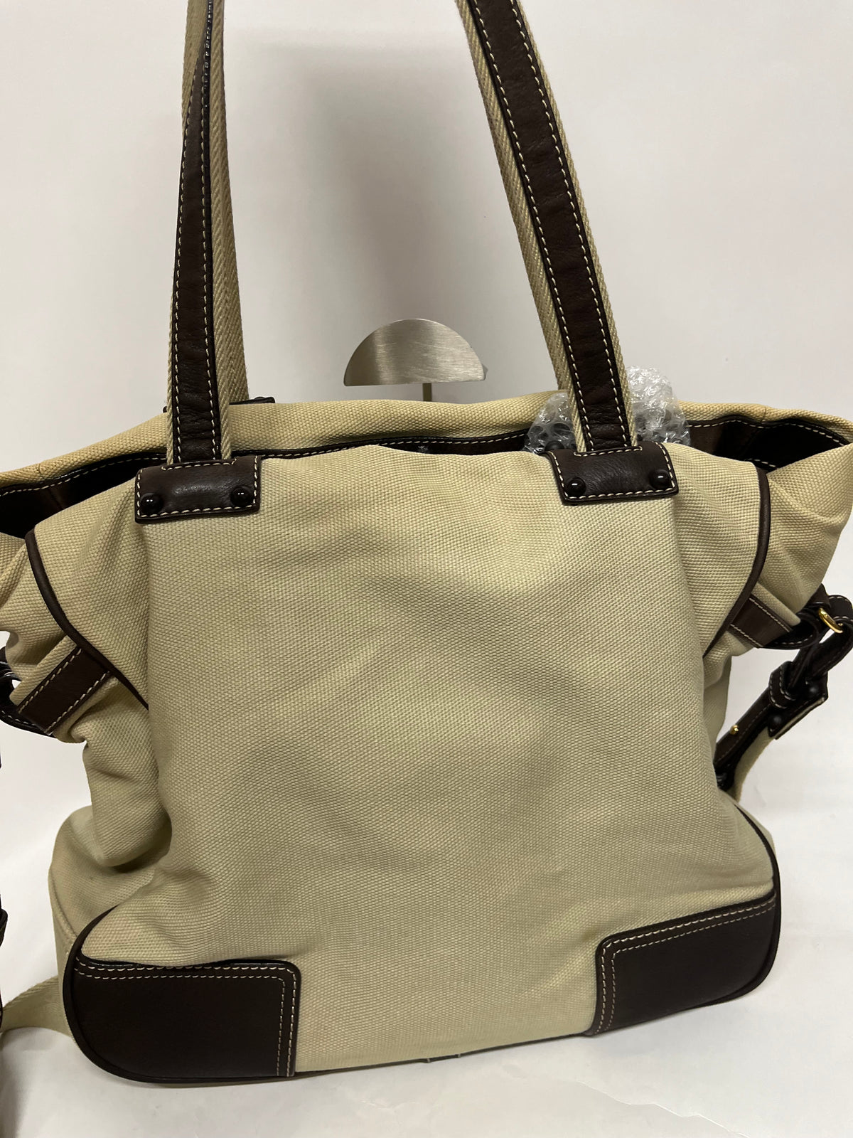 Loewe Tote Lona Crema con Anagrama en Piel Marrón y bandolera