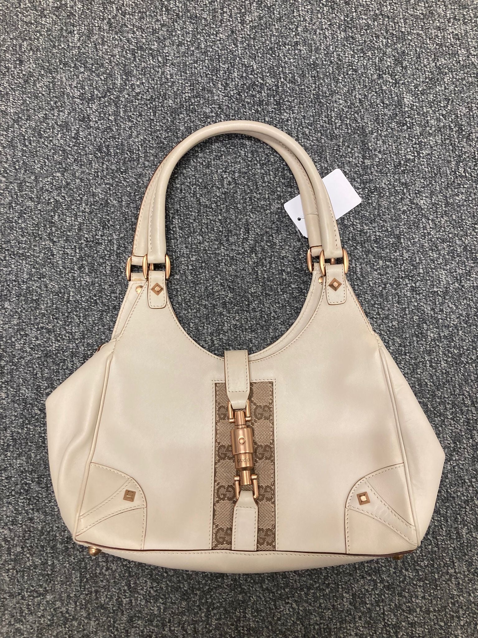 Gucci New Jackie Handbag en canvas beige y piel marfil