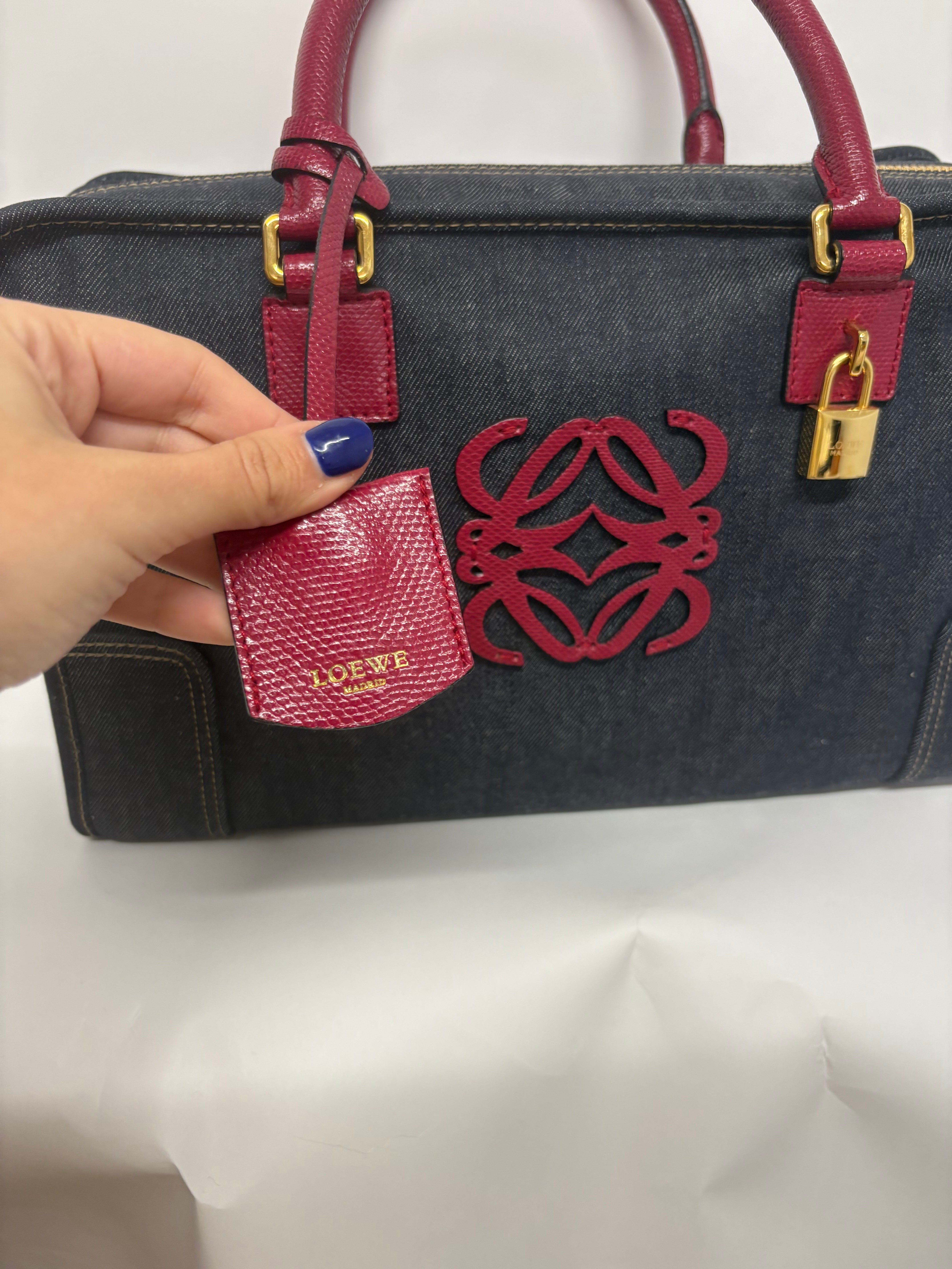 Loewe amazona 35 denim azul y rosa