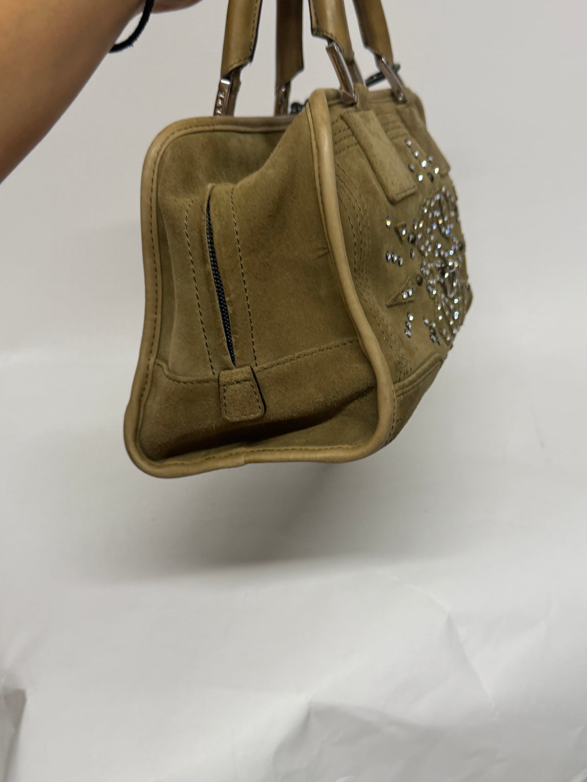 Loewe Amazona 28 Ante Caqui con Cristales de Swarovski · Herrajes Plata