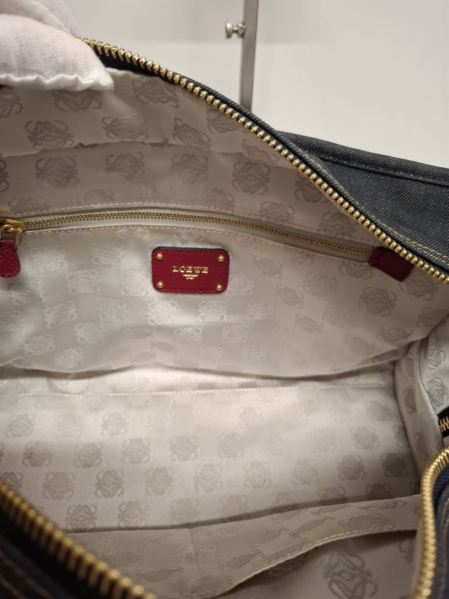Loewe Amazona 36 Denim y Piel Rosa Efecto Lagarto