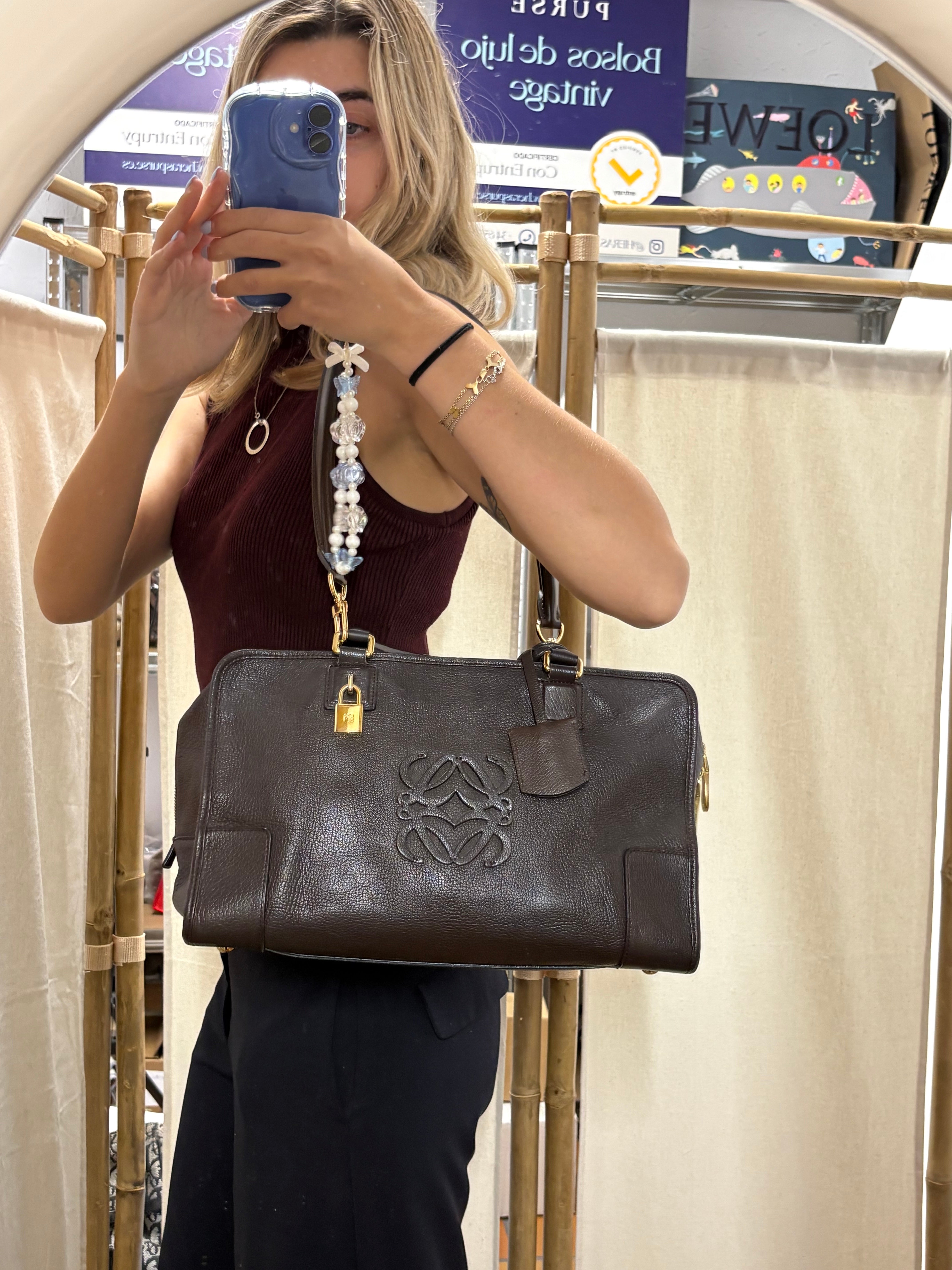 Loewe Amazona 35 Marrón chocolate con bandolera extra