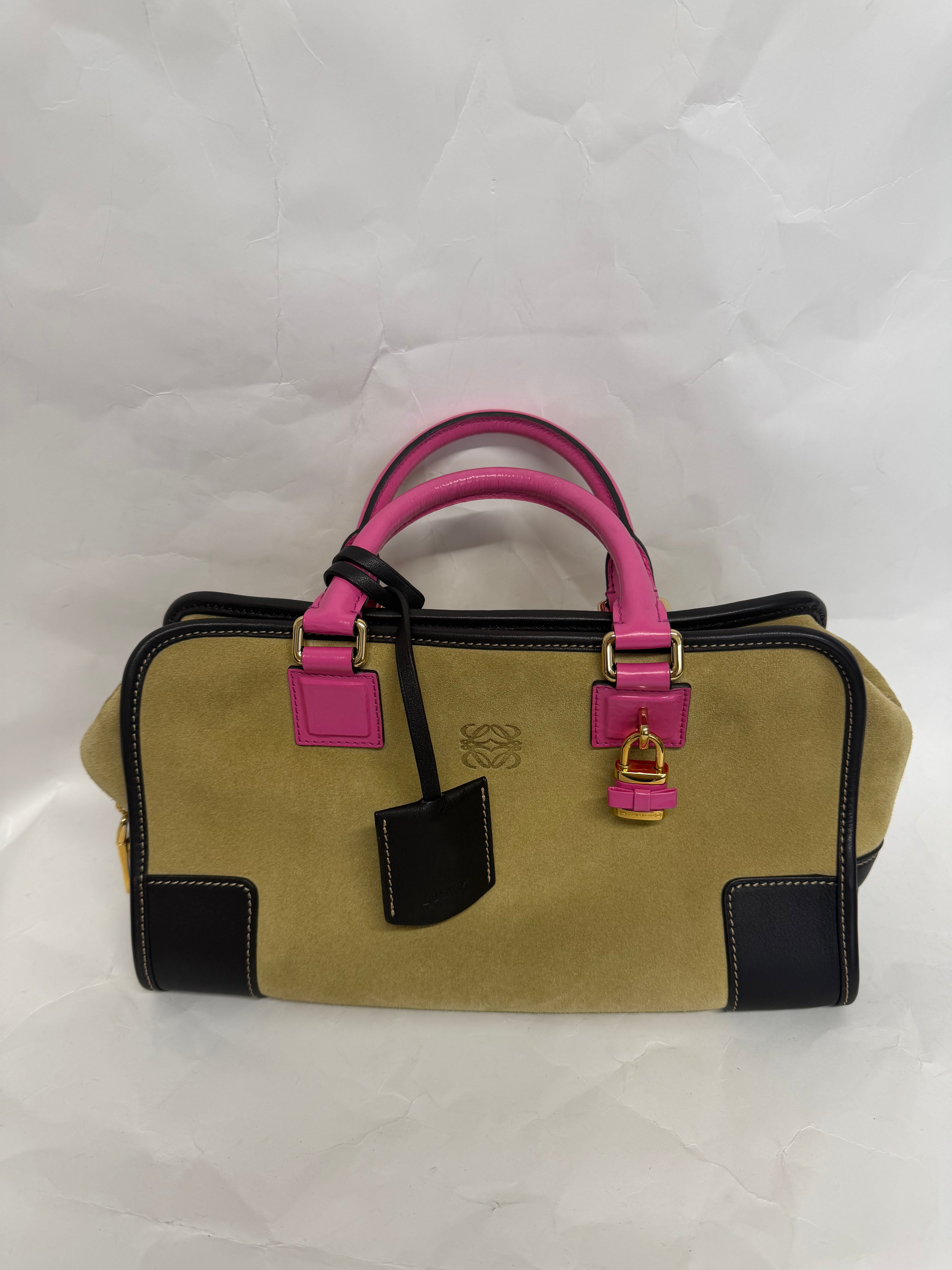 Loewe Amazona 28 Ante Oro Rosa Edición Especial asas rosas