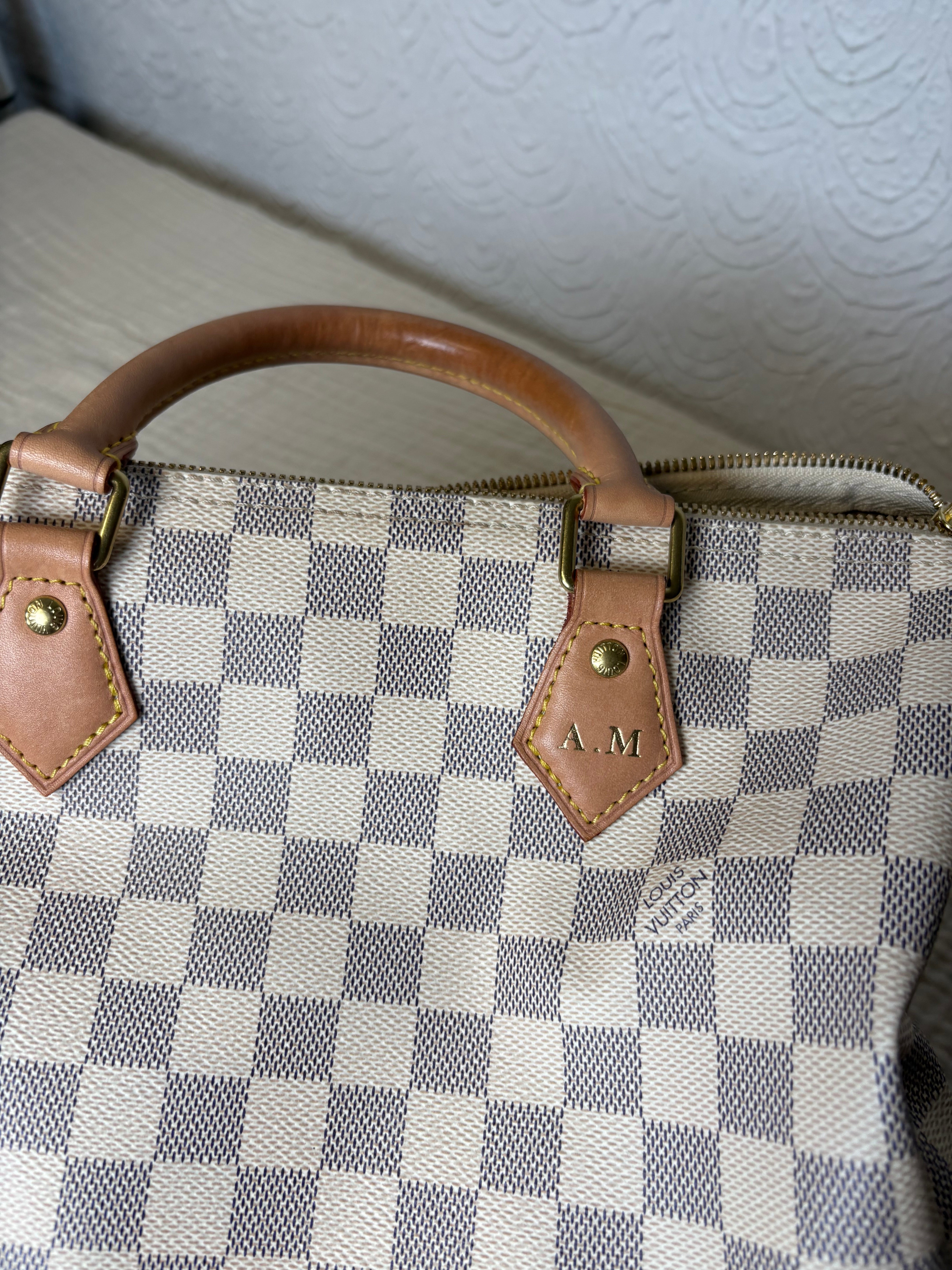 Louis Vuitton Speedy 30 Bandoulière Canvas Damier Azur y piel vachetta