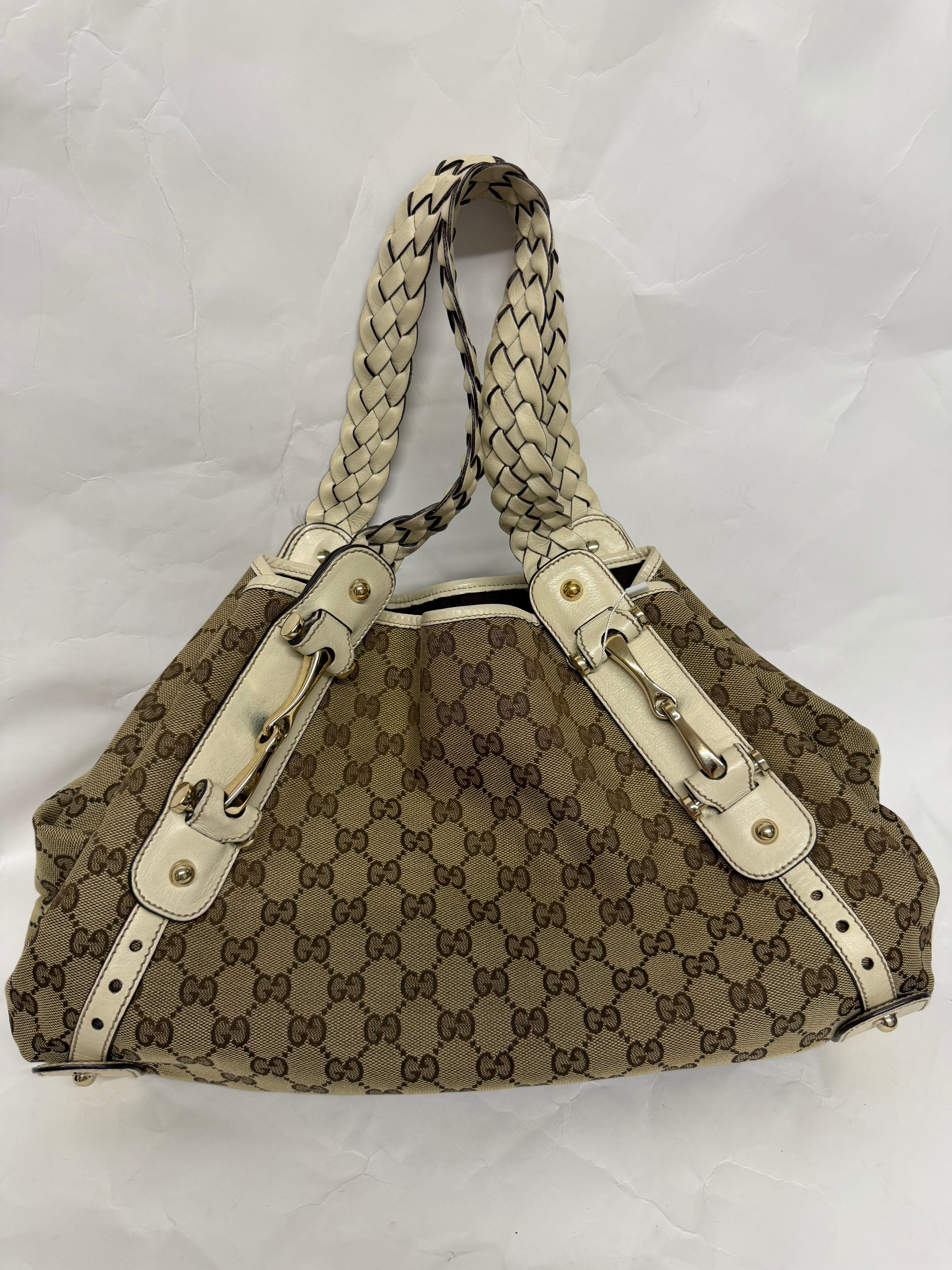 Gucci GG Canvas Horsebit Pelham Shoulder Bag | White
