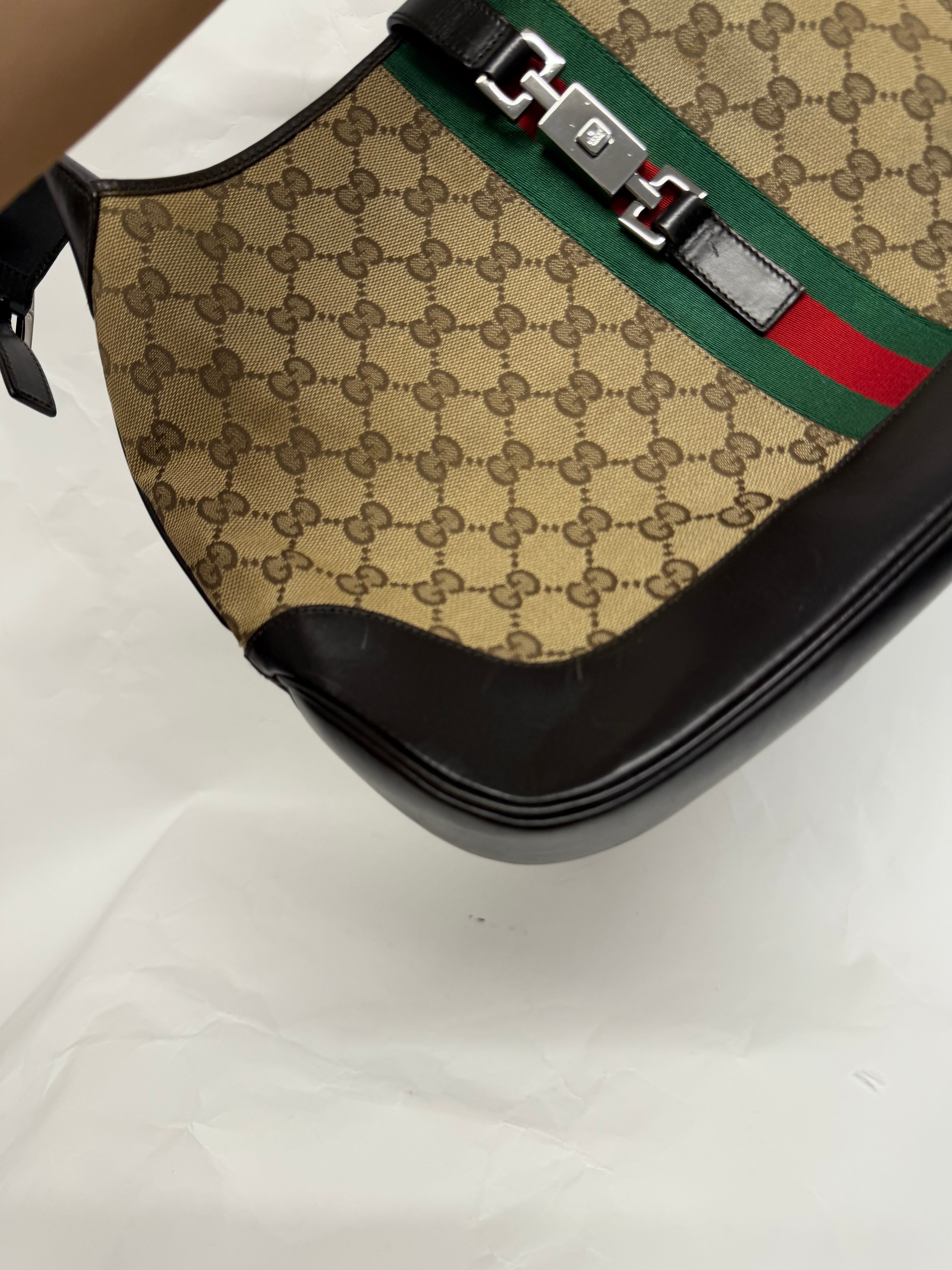 Gucci Jackie Grande Clásico Vintage | GG Canvas & Piel Marrón Oscuro