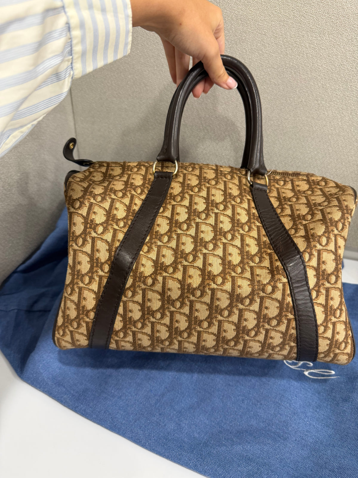 Christian Dior Trotteur Boston Lona Trotter Marrón x Piel