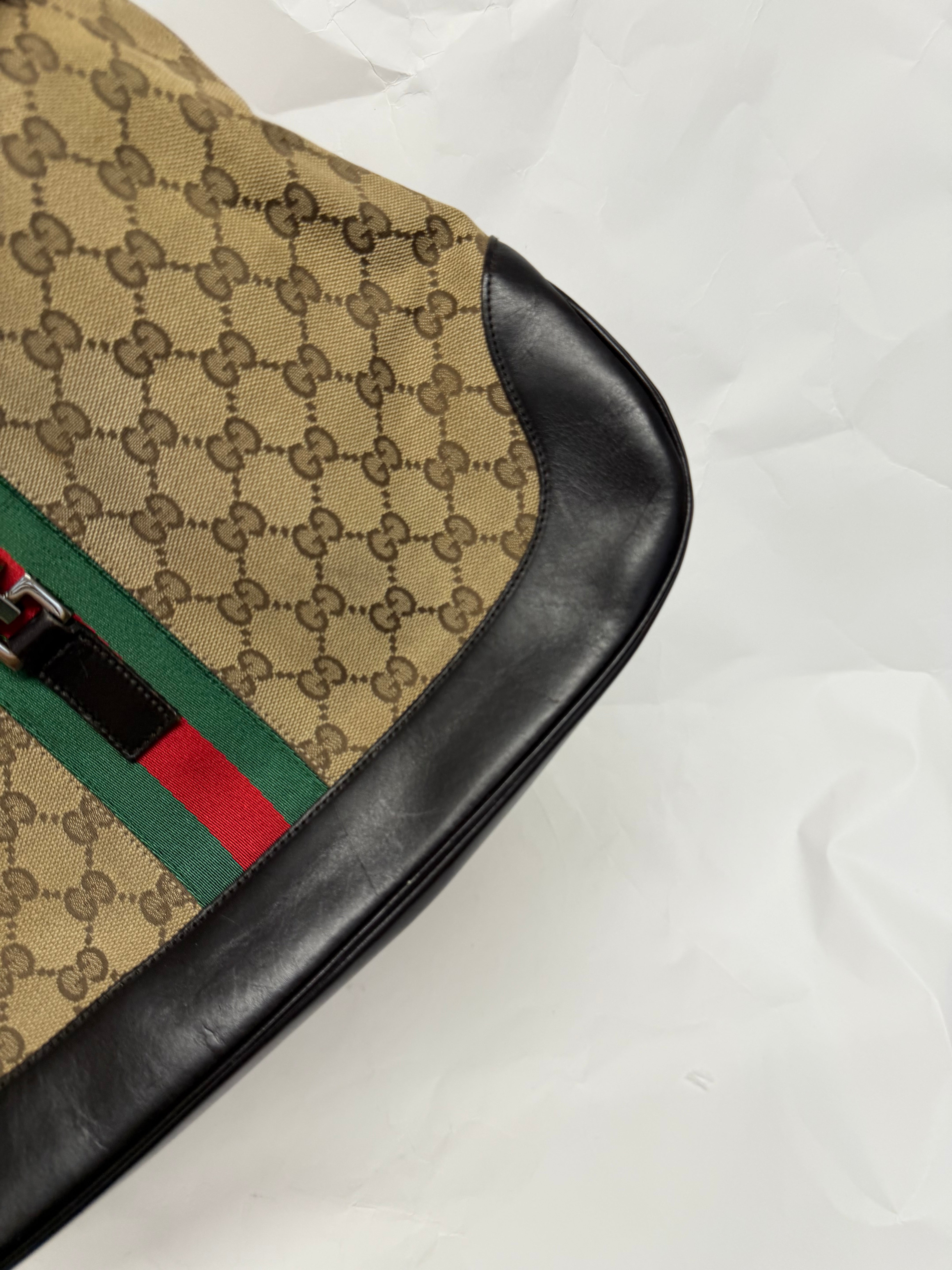 Gucci Jackie Grande Clásico Vintage | GG Canvas & Piel Marrón Oscuro