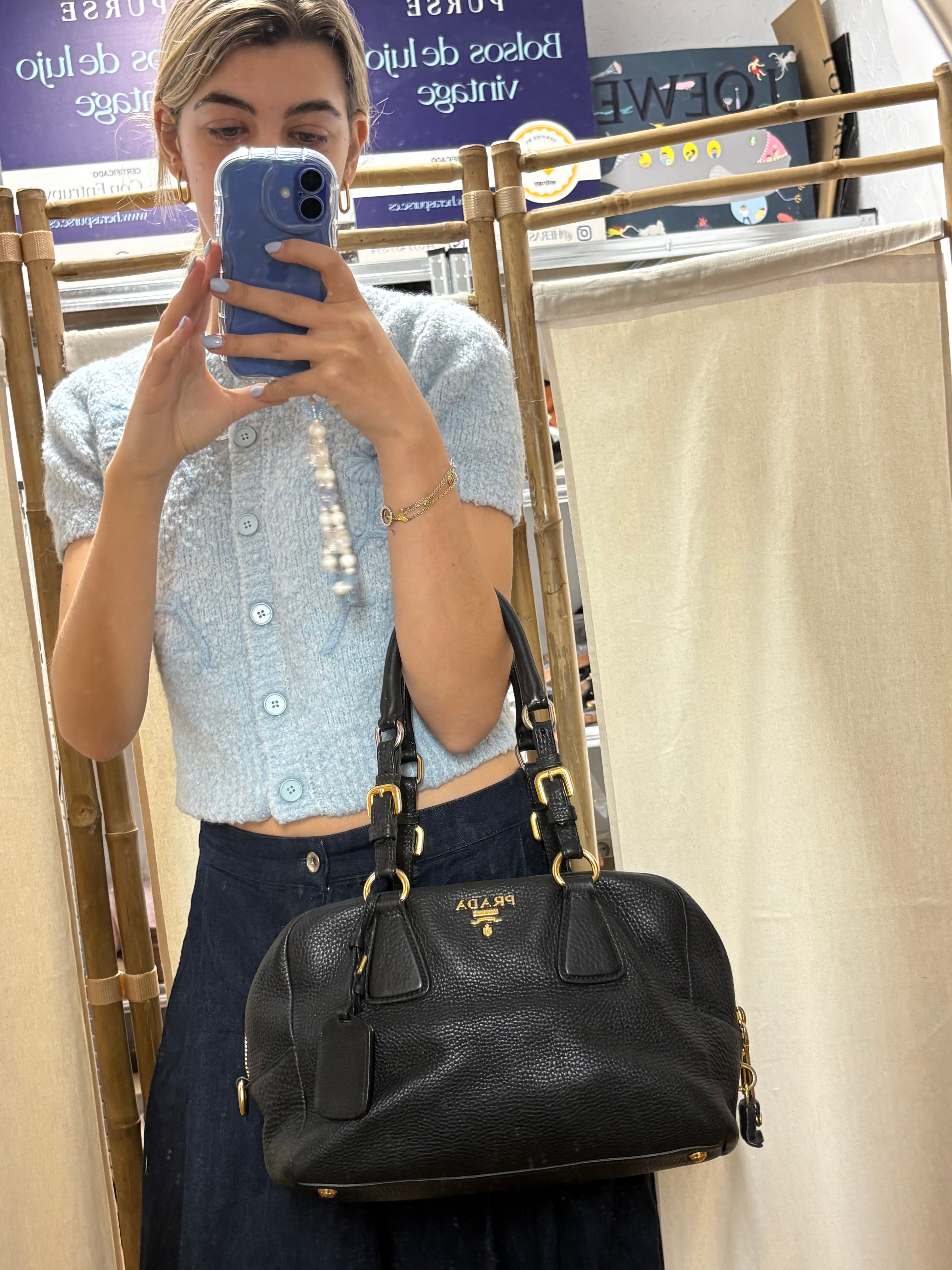 Prada Vitello Daino Negro 2-Way Original – Bandolera