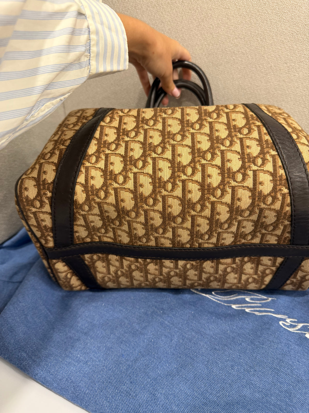 Christian Dior Trotteur Boston Lona Trotter Marrón x Piel