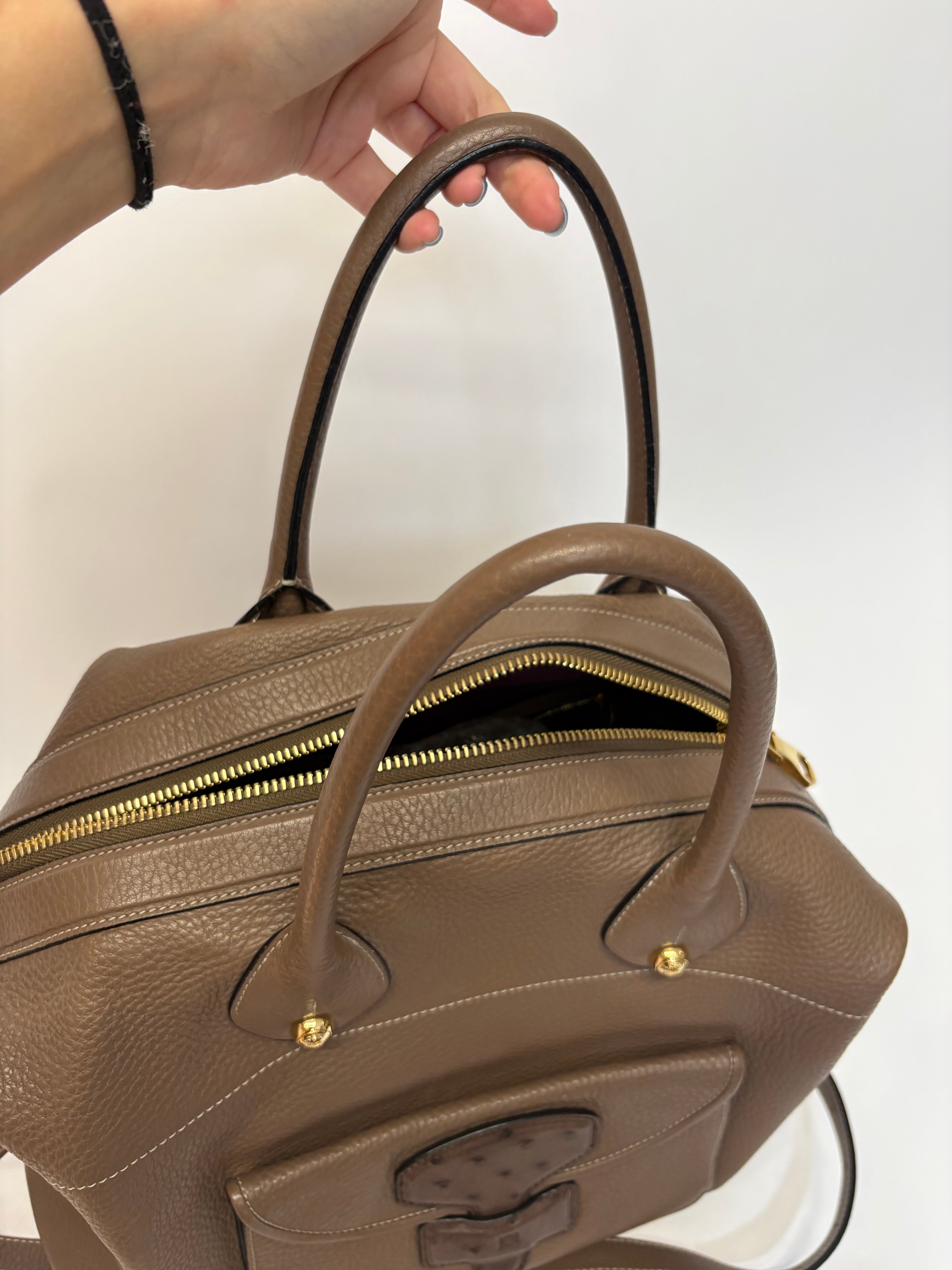 LOEWE Boston Bag Ostrich Pocket Edition grande camel