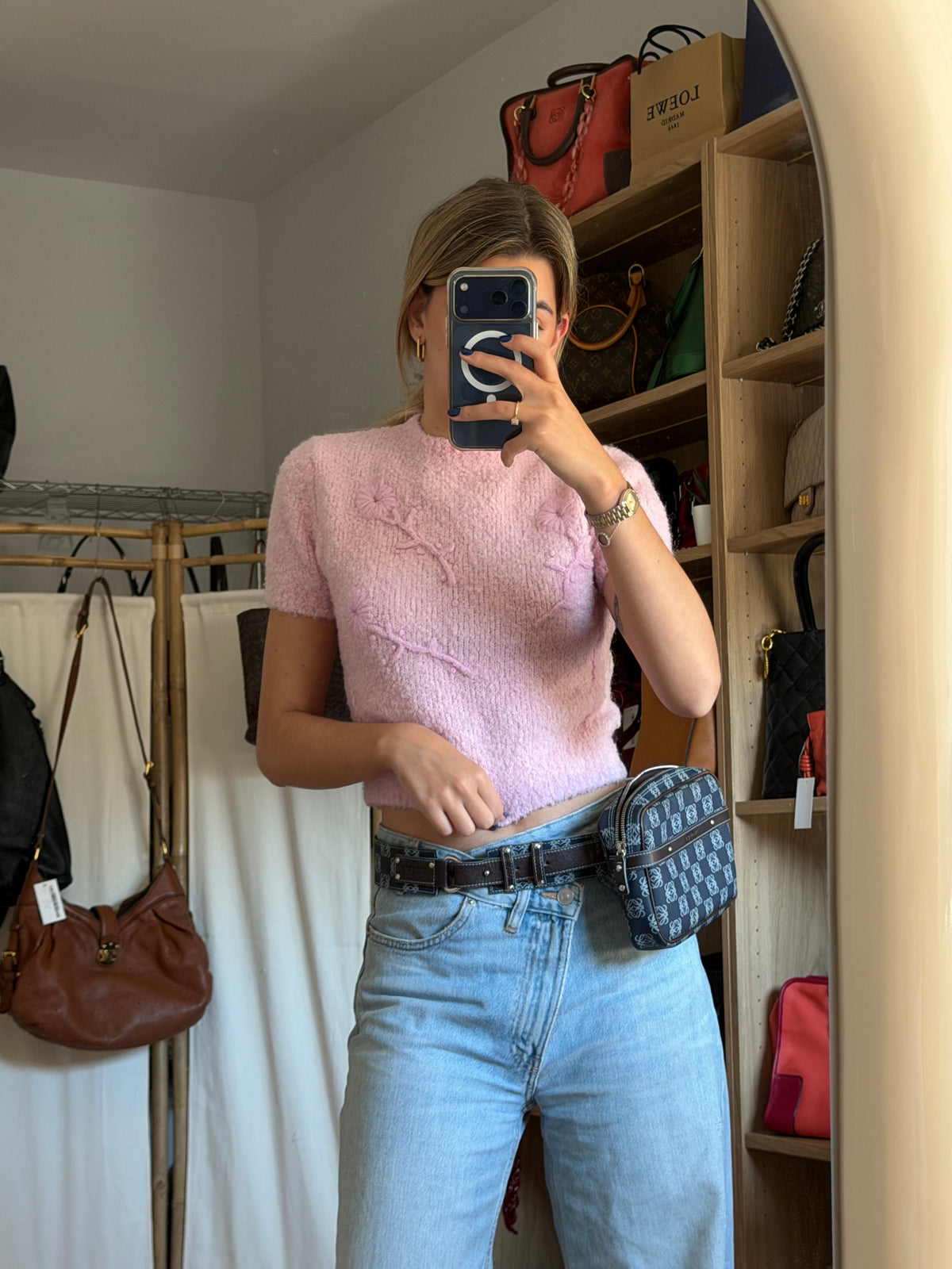 Loewe Belt Bag Jacquard Anagrama Azul Marino · tres en Uno