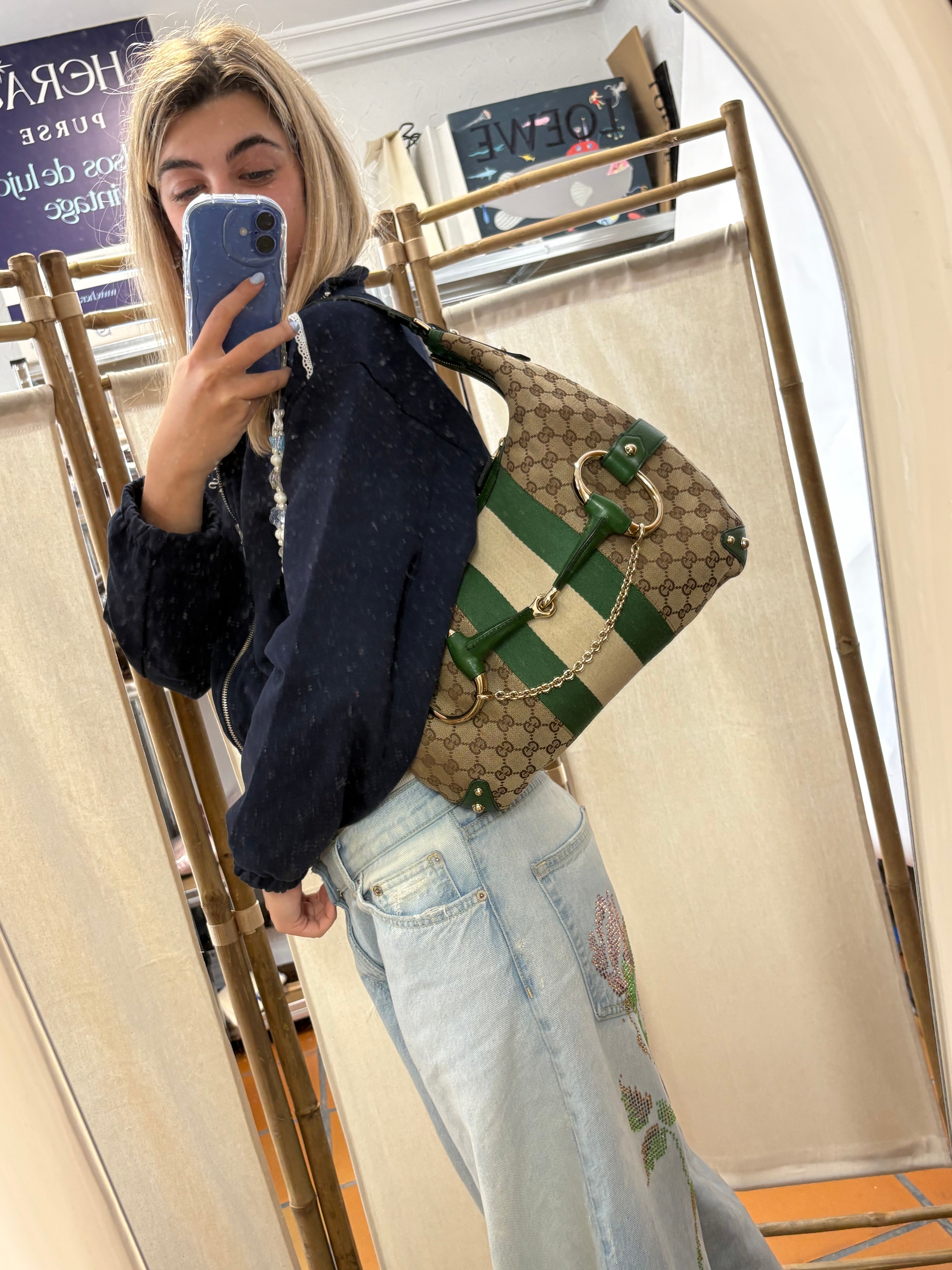 Gucci Horsebit Hobo chain large GG Canvas Verde Web