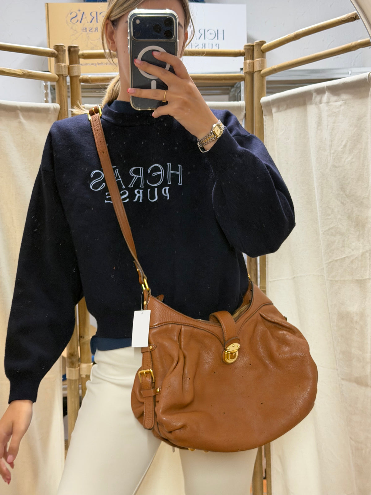 Louis Vuitton Mahina bandolera Piel Perforada Marrón Coñac