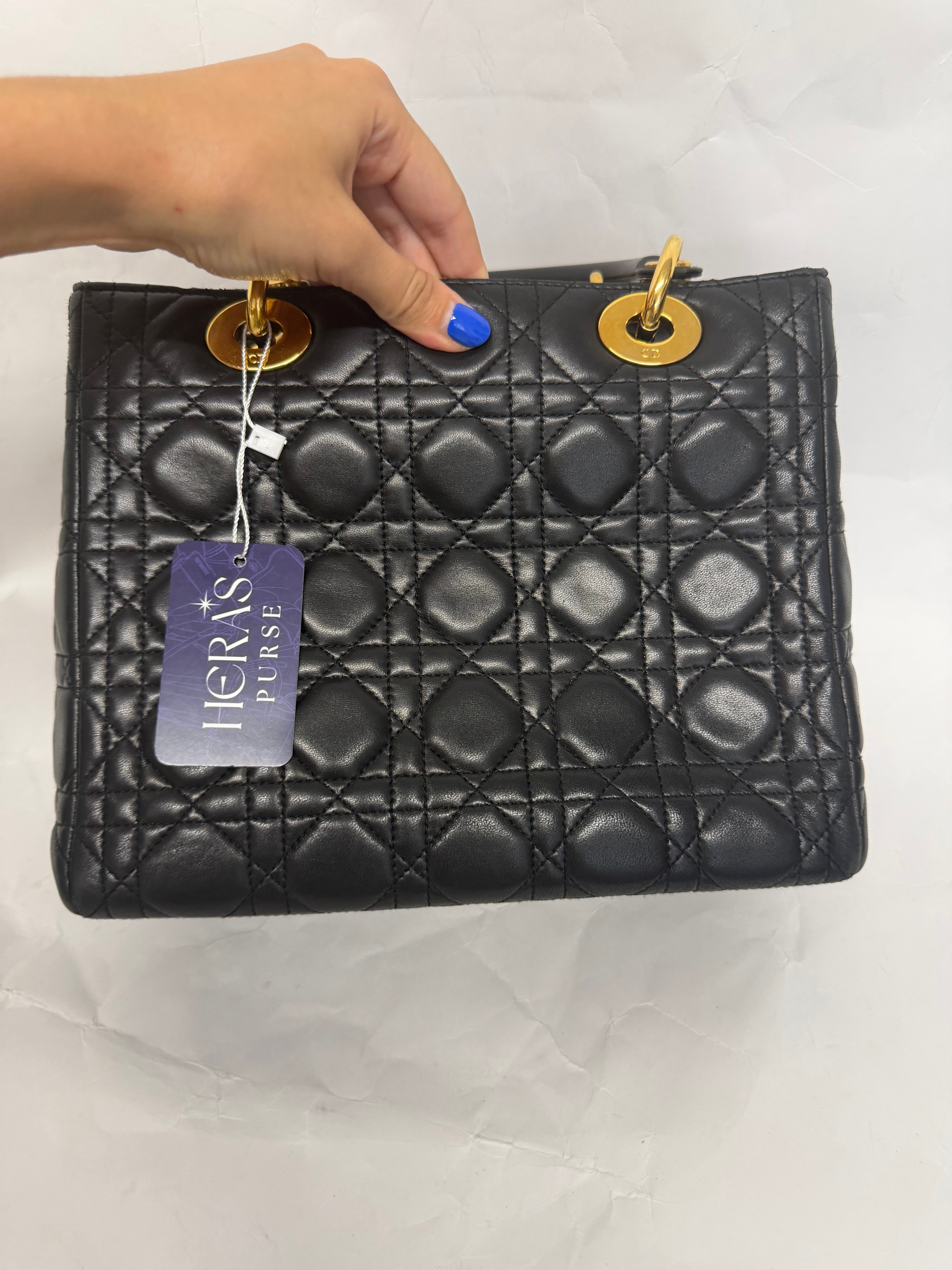 Christian Dior Lady Dior Medium | Lambskin Negro Gold