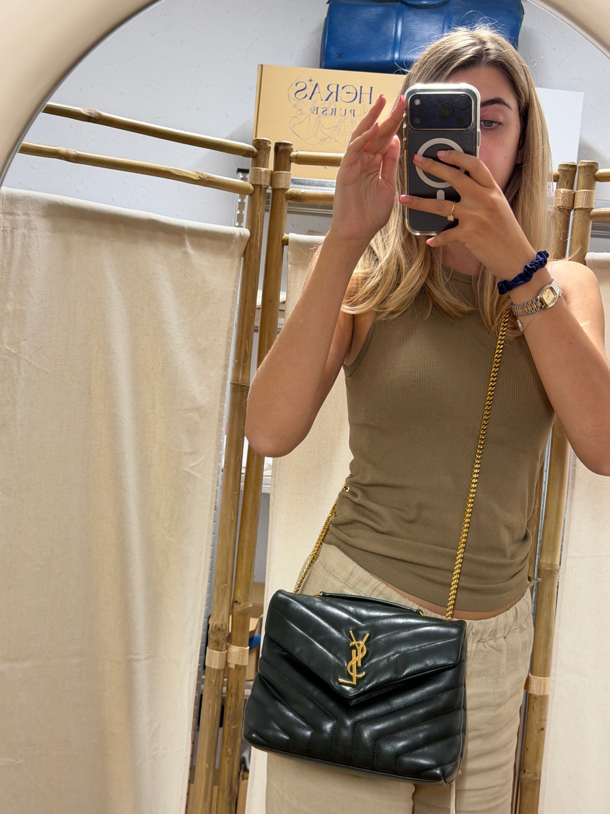 Saint Laurent LouLou Small Piel de Becerro Matelassé Verde Oscuro Full Set