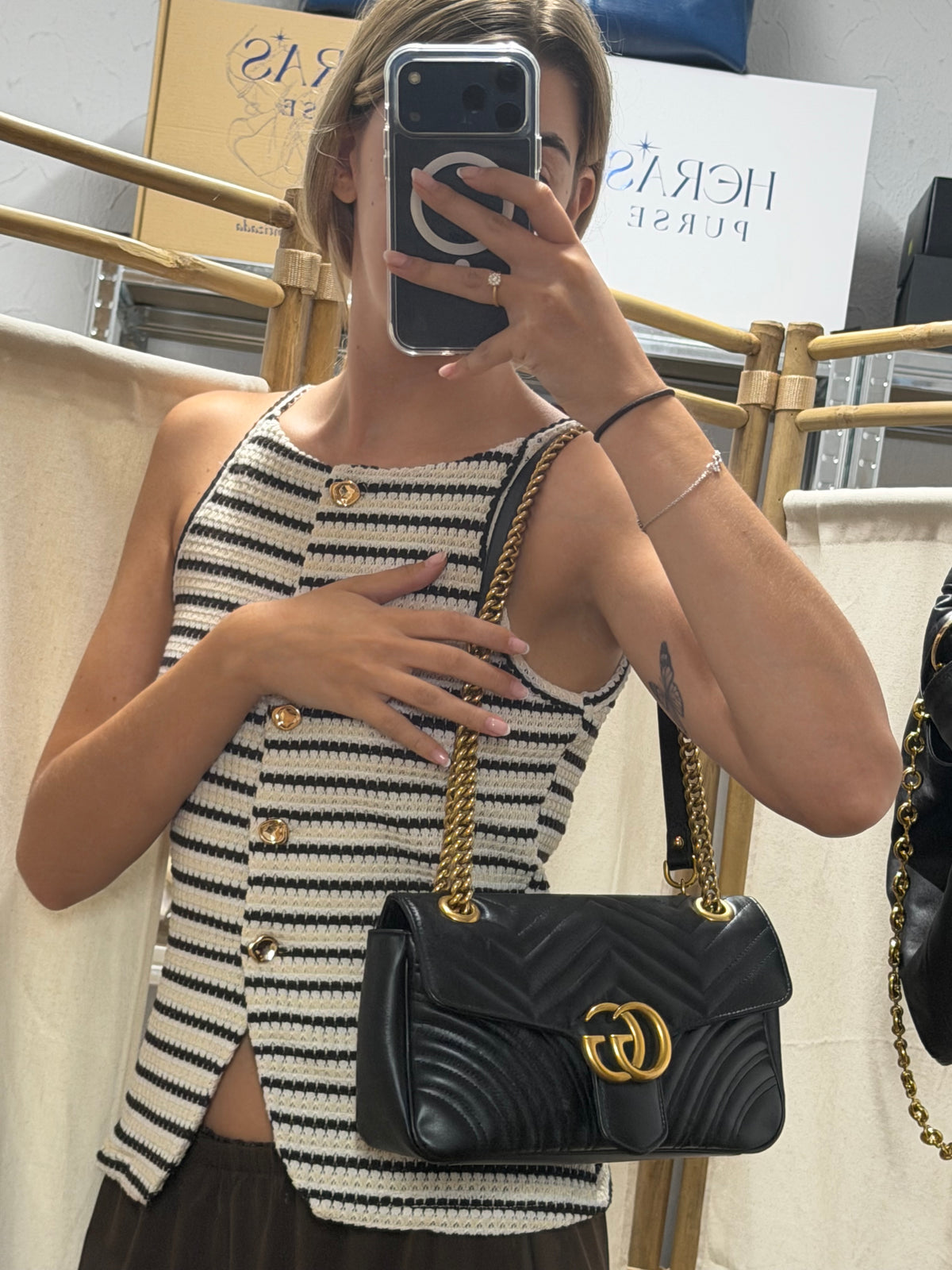 Gucci GG Marmont Small Matelassé Piel Negra Herrajes Dorados