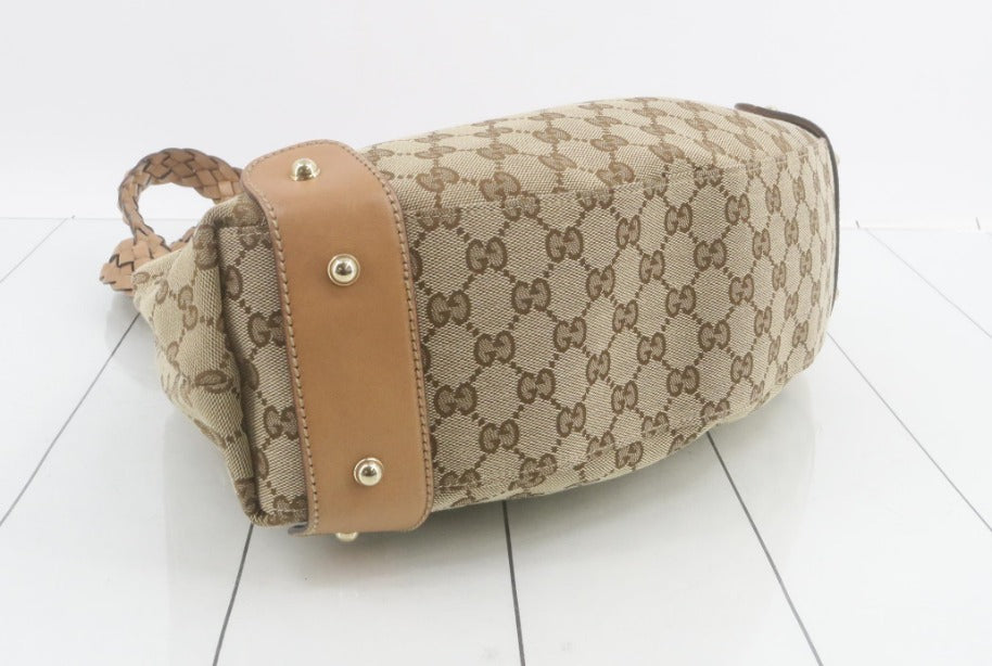 Gucci Pelham GG Canvas Beige & Camel Piel trenzada Mediano