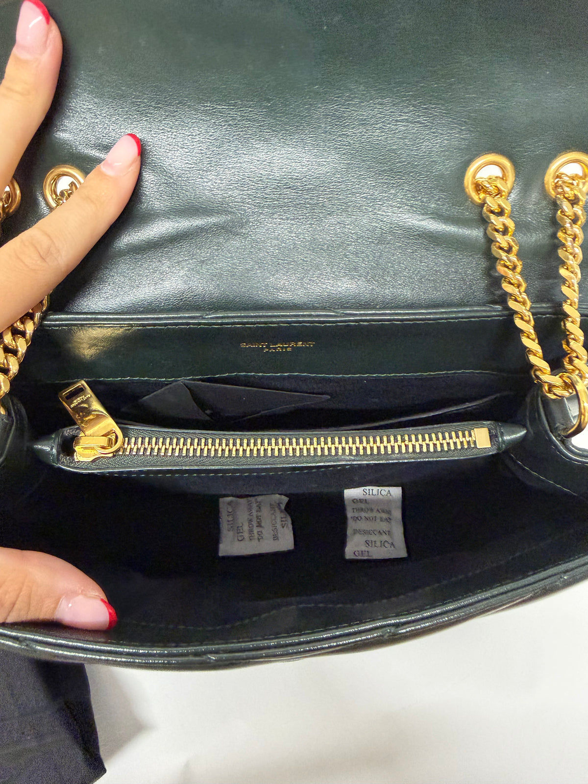 Saint Laurent LouLou Small Piel de Becerro Matelassé Verde Oscuro Full Set