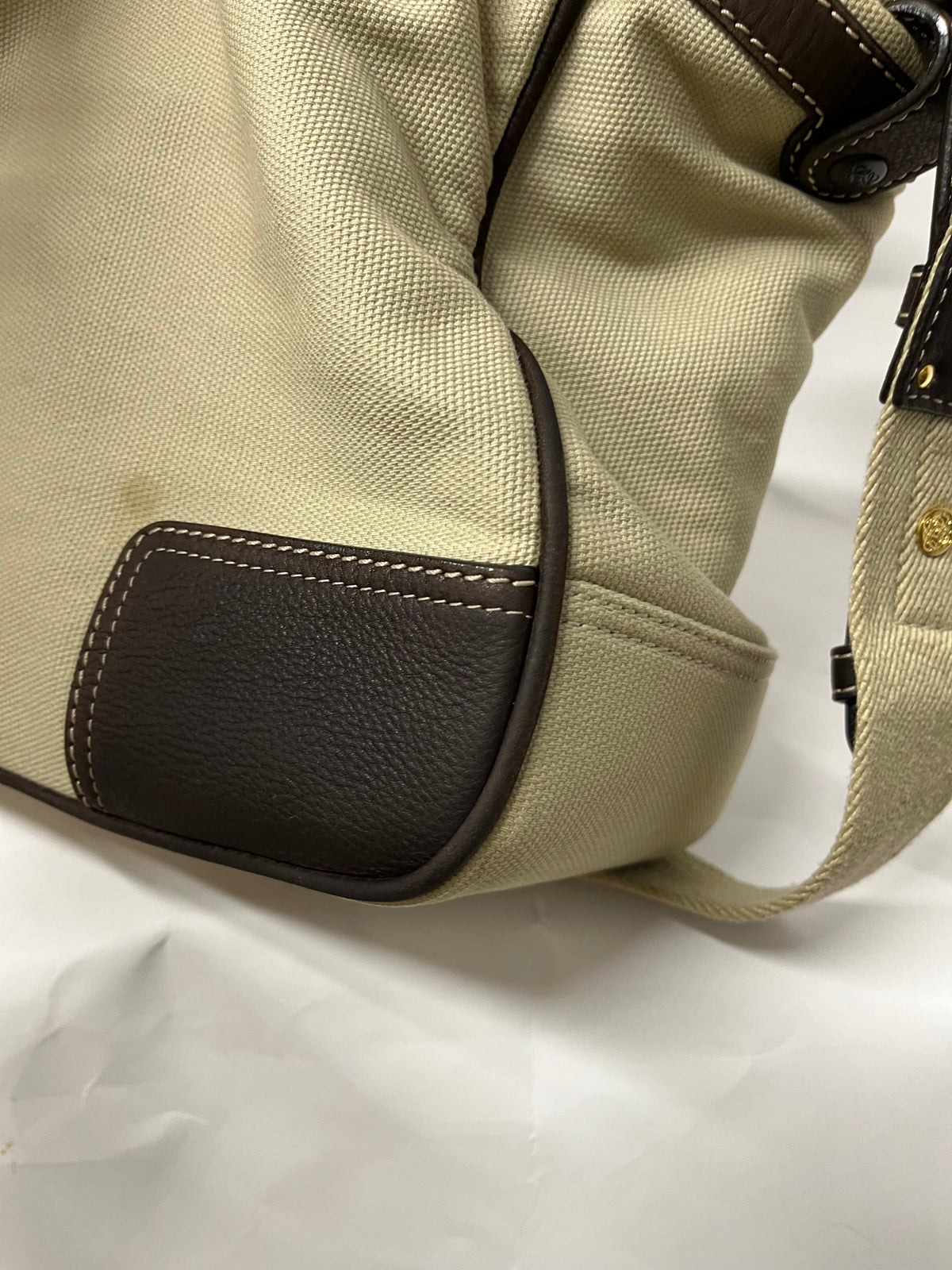 Loewe Tote Lona Crema con Anagrama en Piel Marrón y bandolera