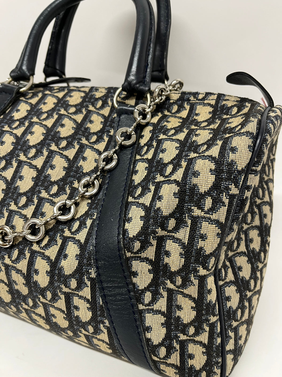 Christian Dior Boston 30 Lona Trotter con Interior en Piel Azul Marino