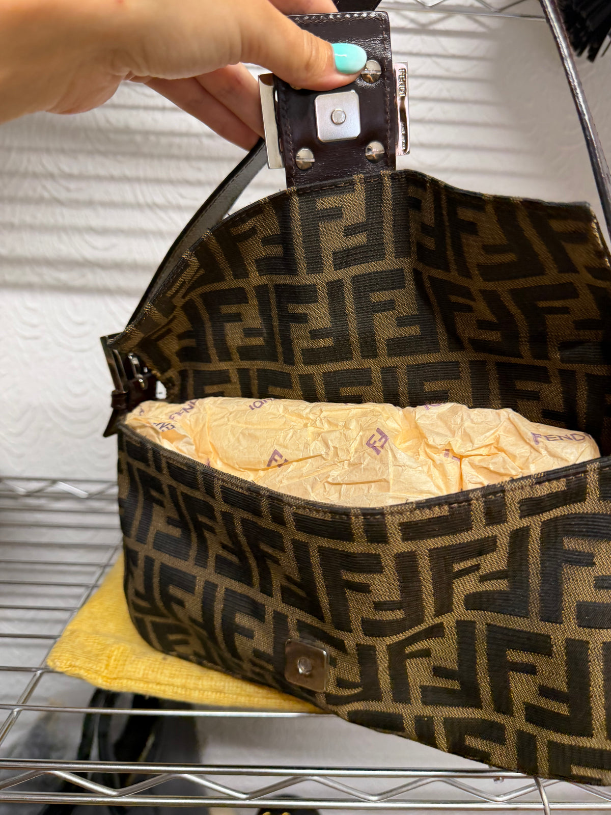 Fendi Baguette Lona Zucca y Piel Marrón
