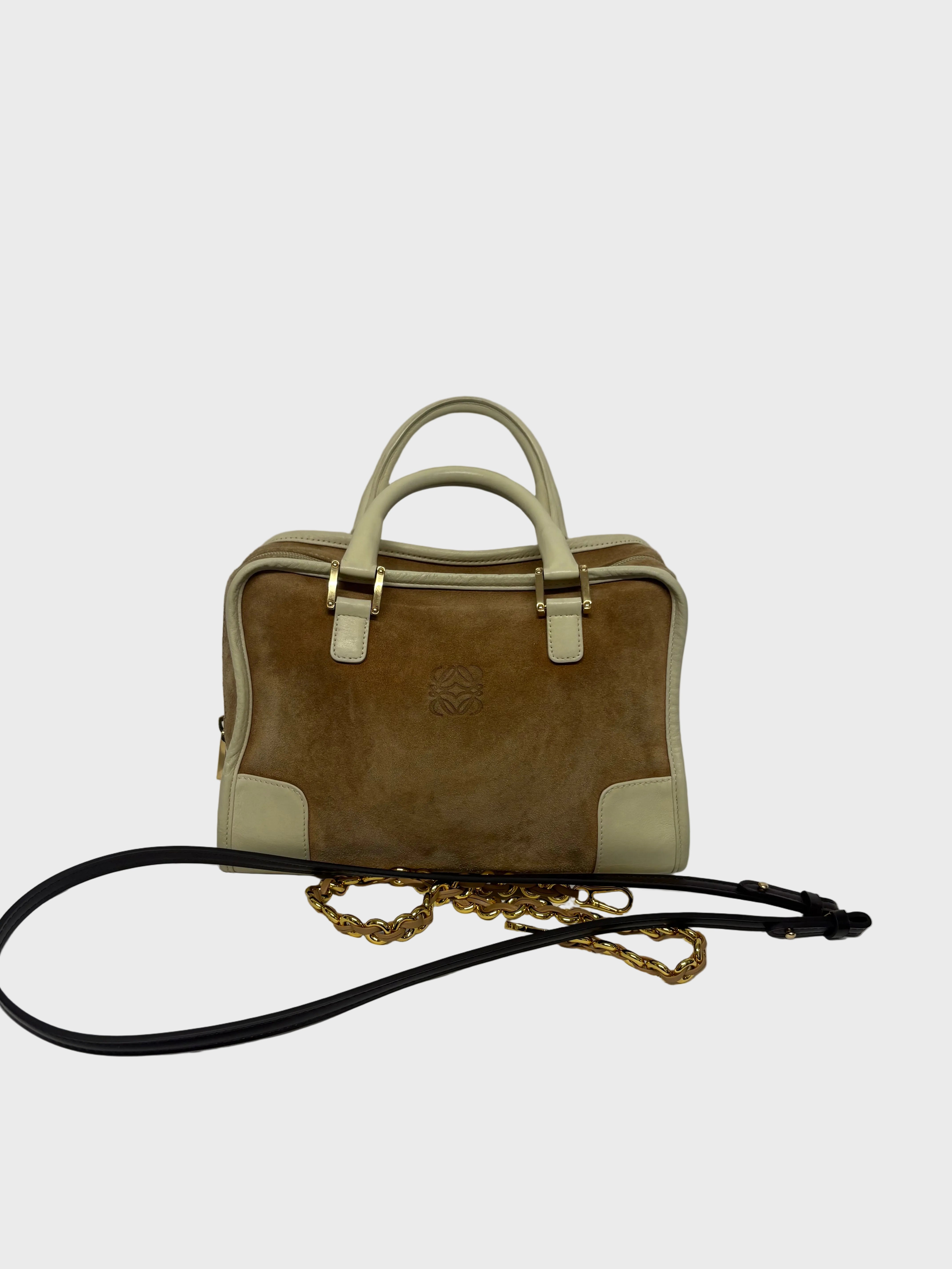Loewe Amazona 28 blanco y ante oro 2 bandoleras