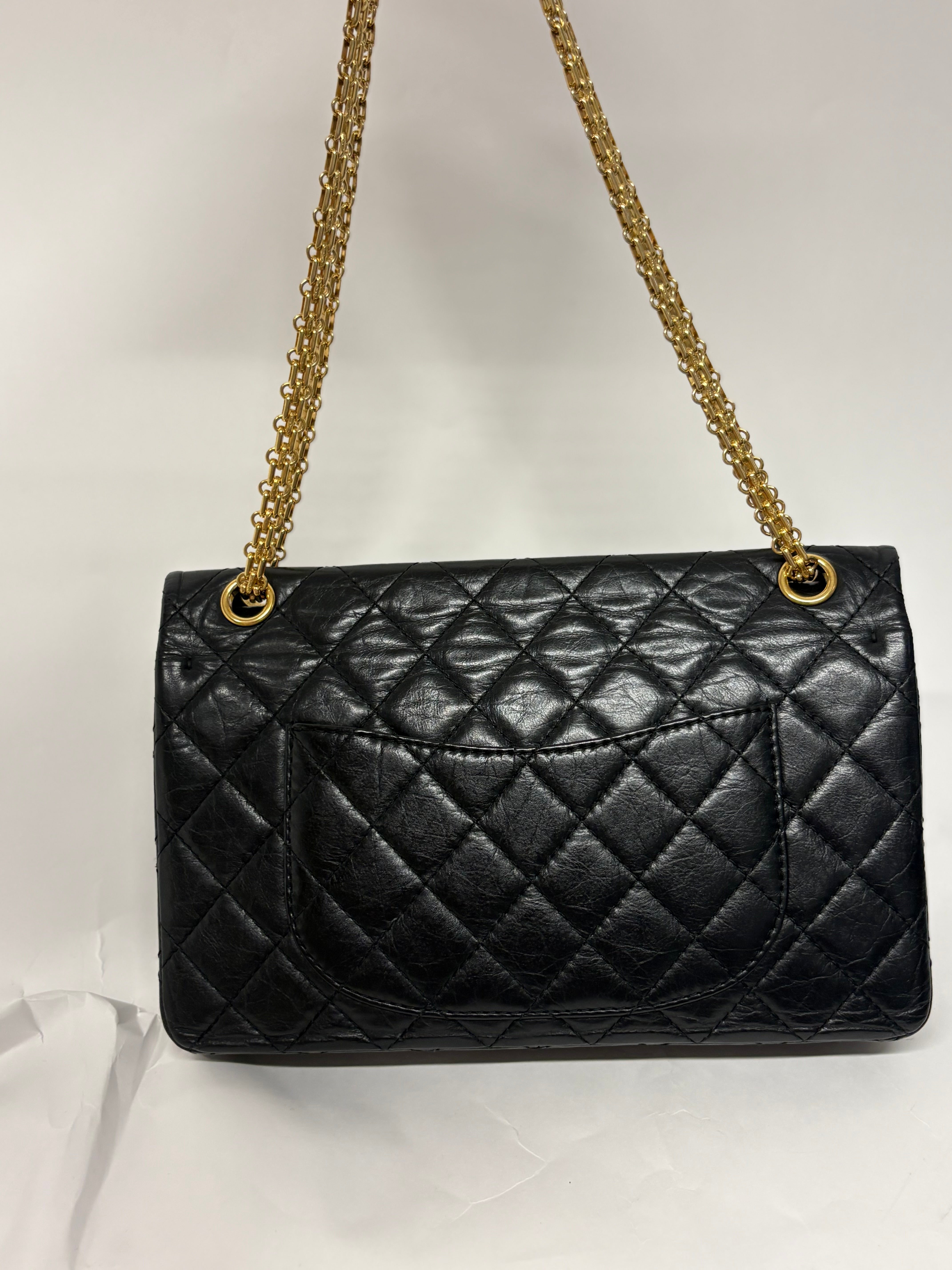 Chanel 2.55 Classic Timeless Mediano Negro Doble Solapa Piel de Ternera Envejecida