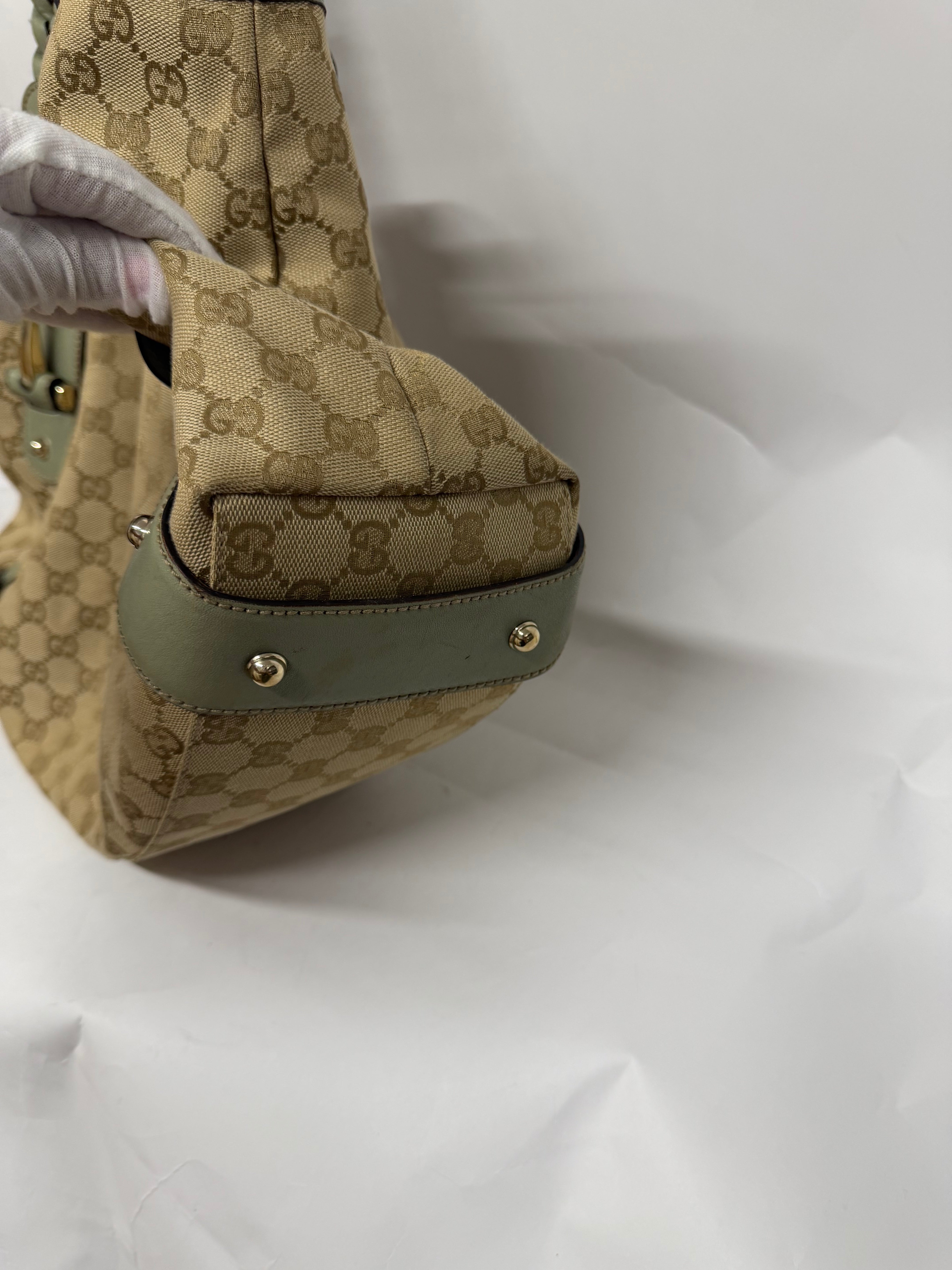 Gucci Pelham Horsebit GG Canvas Beige y Verde