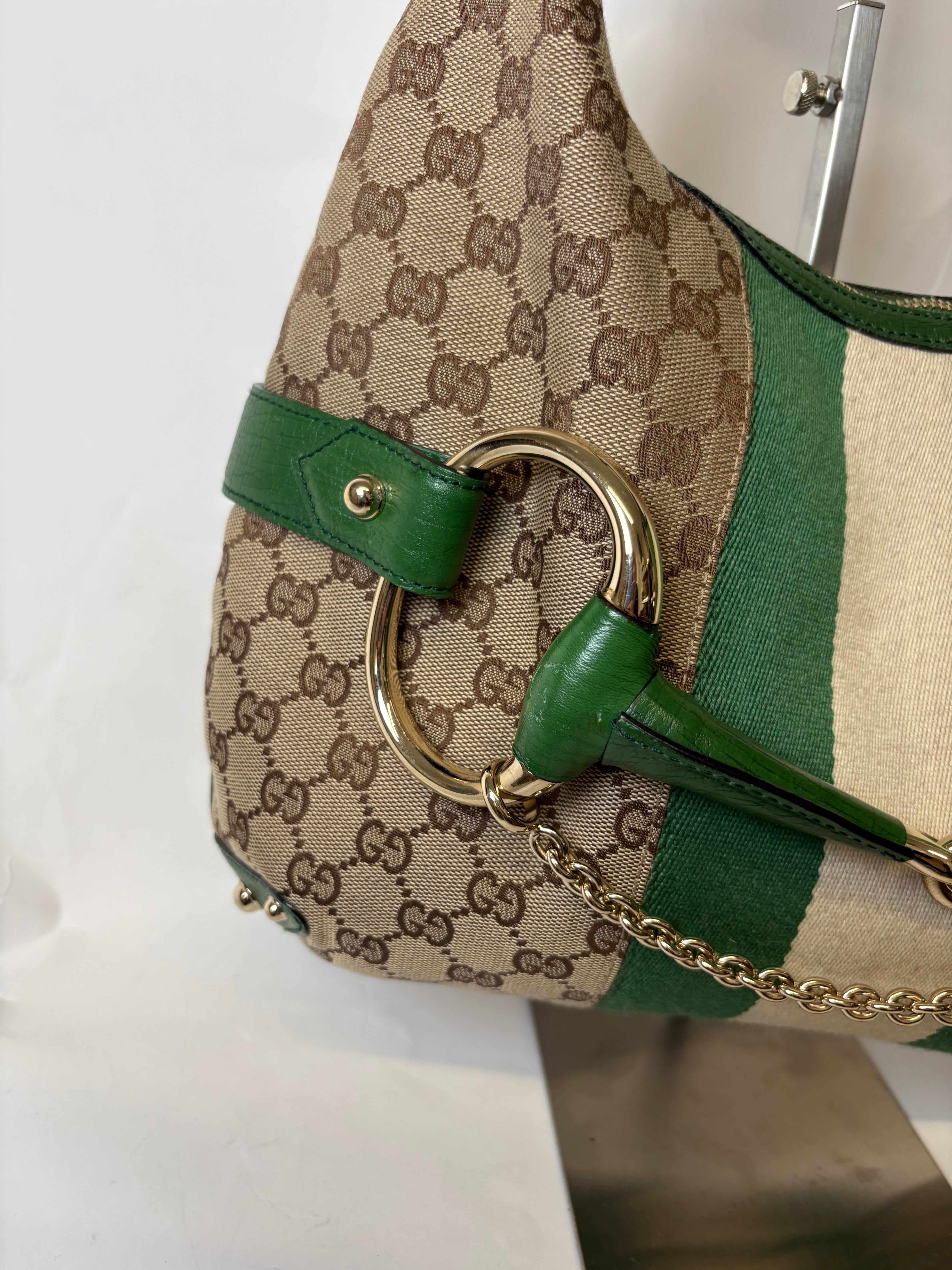 Gucci Horsebit Hobo chain large GG Canvas Verde Web