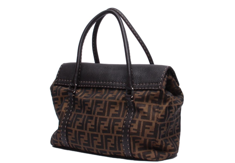 Fendi Zucca con solapa y asas de cuero vintage