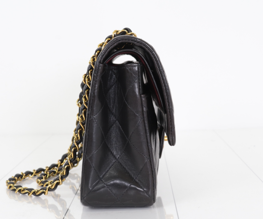 Chanel timeless 25 double flap lambskin negro – serie 4