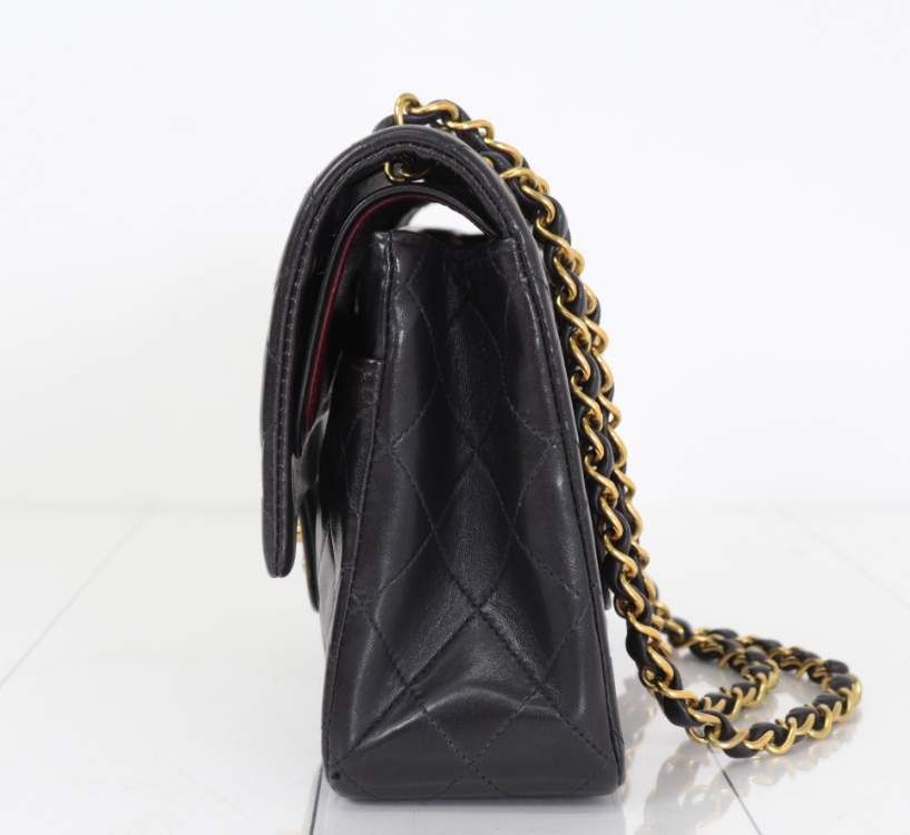 Chanel timeless 25 double flap lambskin negro – serie 4