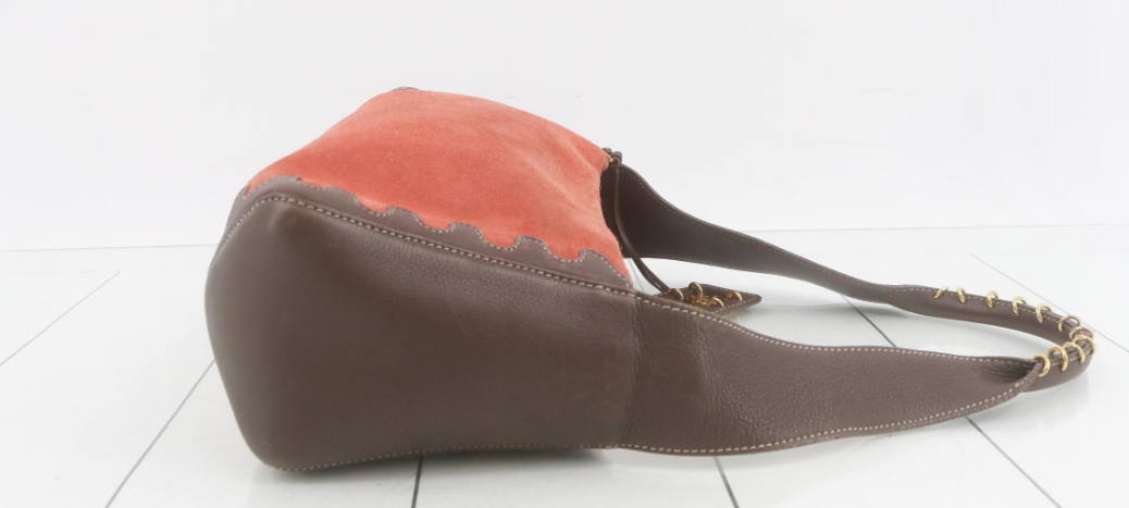 Loewe Bolso de hombro en ante color rojo teja en ante y piel marrón