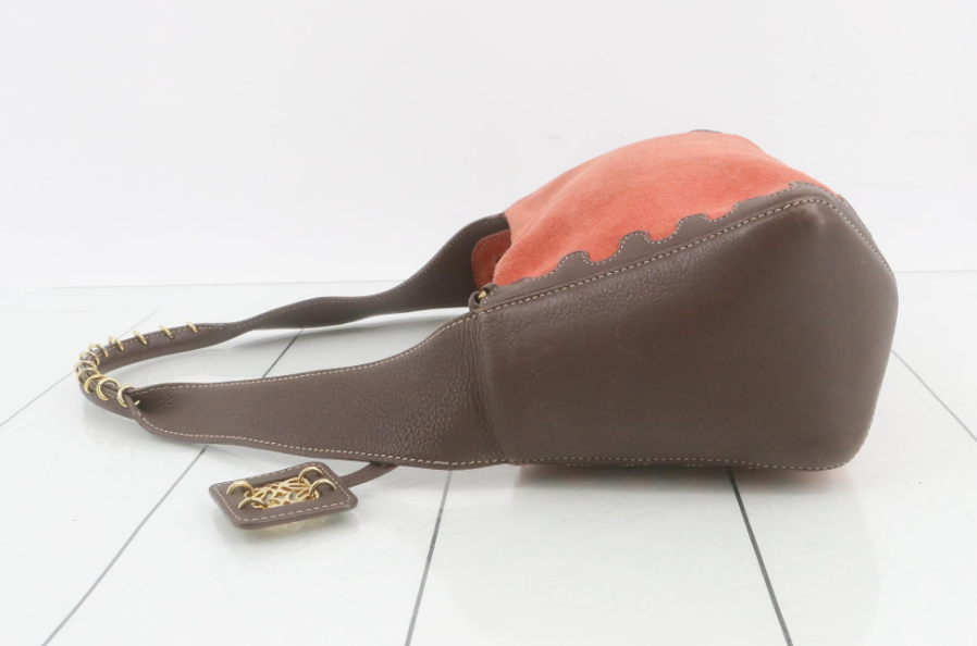 Loewe Bolso de hombro en ante color rojo teja en ante y piel marrón