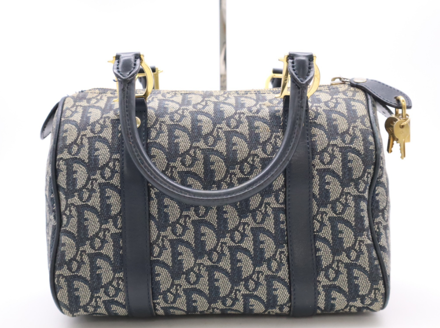 Christian Dior Trotter Bowling Handbag en Lona y Piel Azul Marino