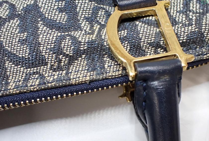 Christian Dior Trotter Bowling Handbag en Lona y Piel Azul Marino