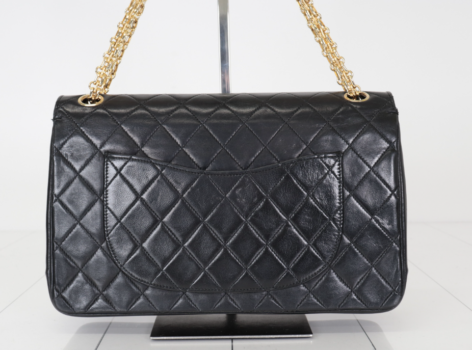 Chanel Timeless Double Flap piel de cordero negra – cadena dorada 2.55 - 24k