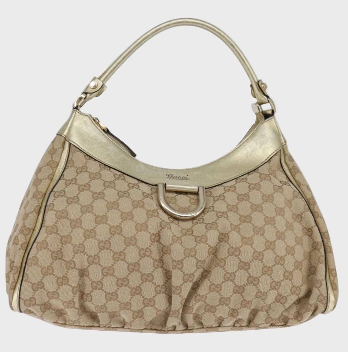 Gucci D-Ring Tote Bag – Monograma beige con piel dorada