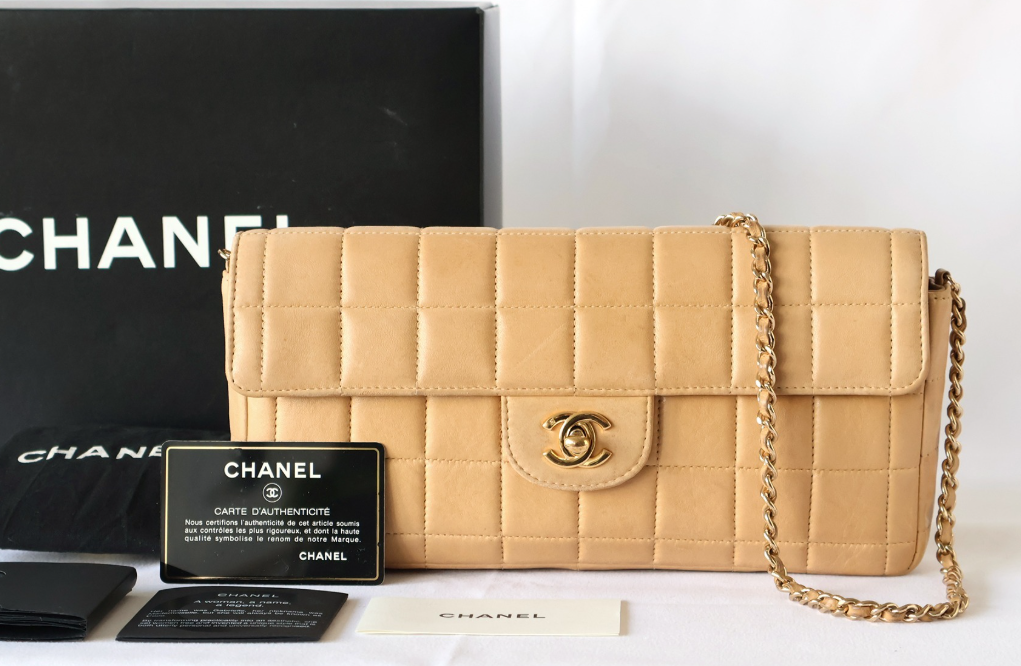 Chanel Choco Bar Lambskin Shoulder Bag — Beige