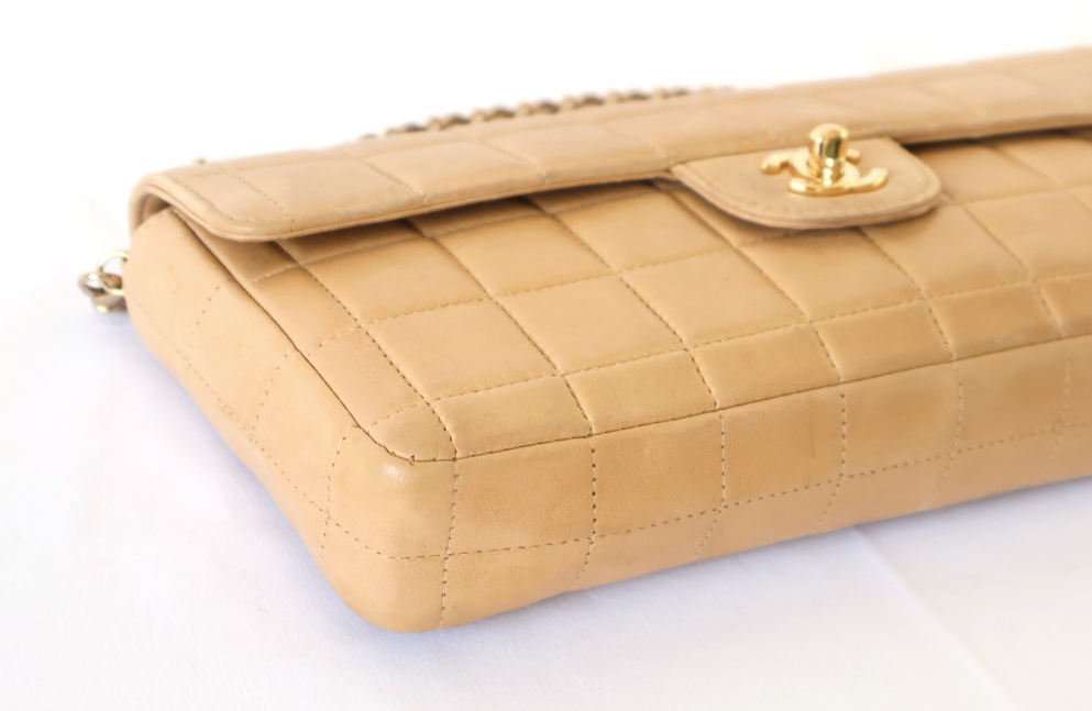 Chanel Choco Bar Lambskin Shoulder Bag — Beige